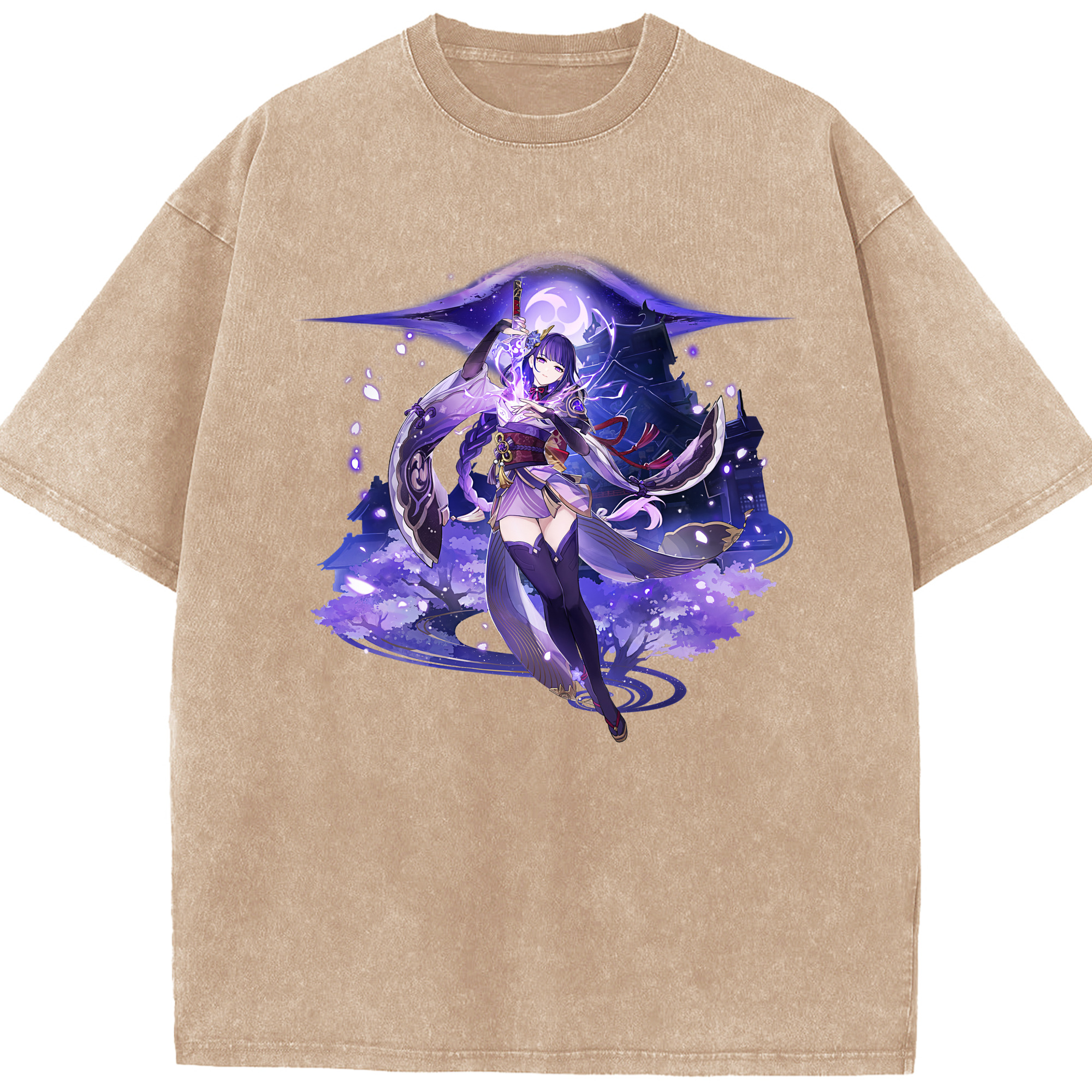 げんし神 雷電将軍 らいでんしょうぐん genshin Raiden Shogun 綿100% ヴィンテージ風 半袖Tシャツ（フロントプリント）