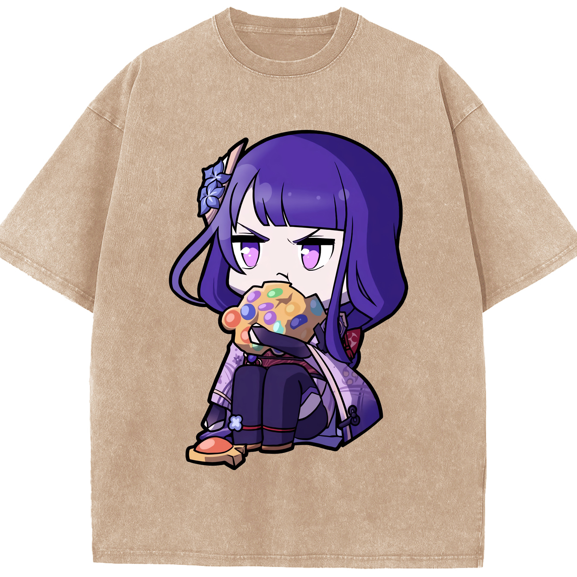げんし神 雷電将軍 らいでんしょうぐん genshin Raiden Shogun 綿100% ヴィンテージ風 半袖Tシャツ（フロントプリント）