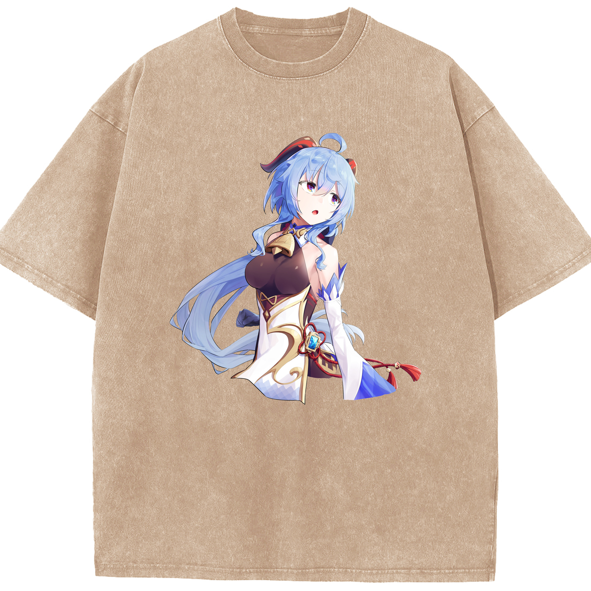げんし神 甘雨 かんう genshin Ganyu 綿100% ヴィンテージ風 半袖Tシャツ（フロントプリント）
