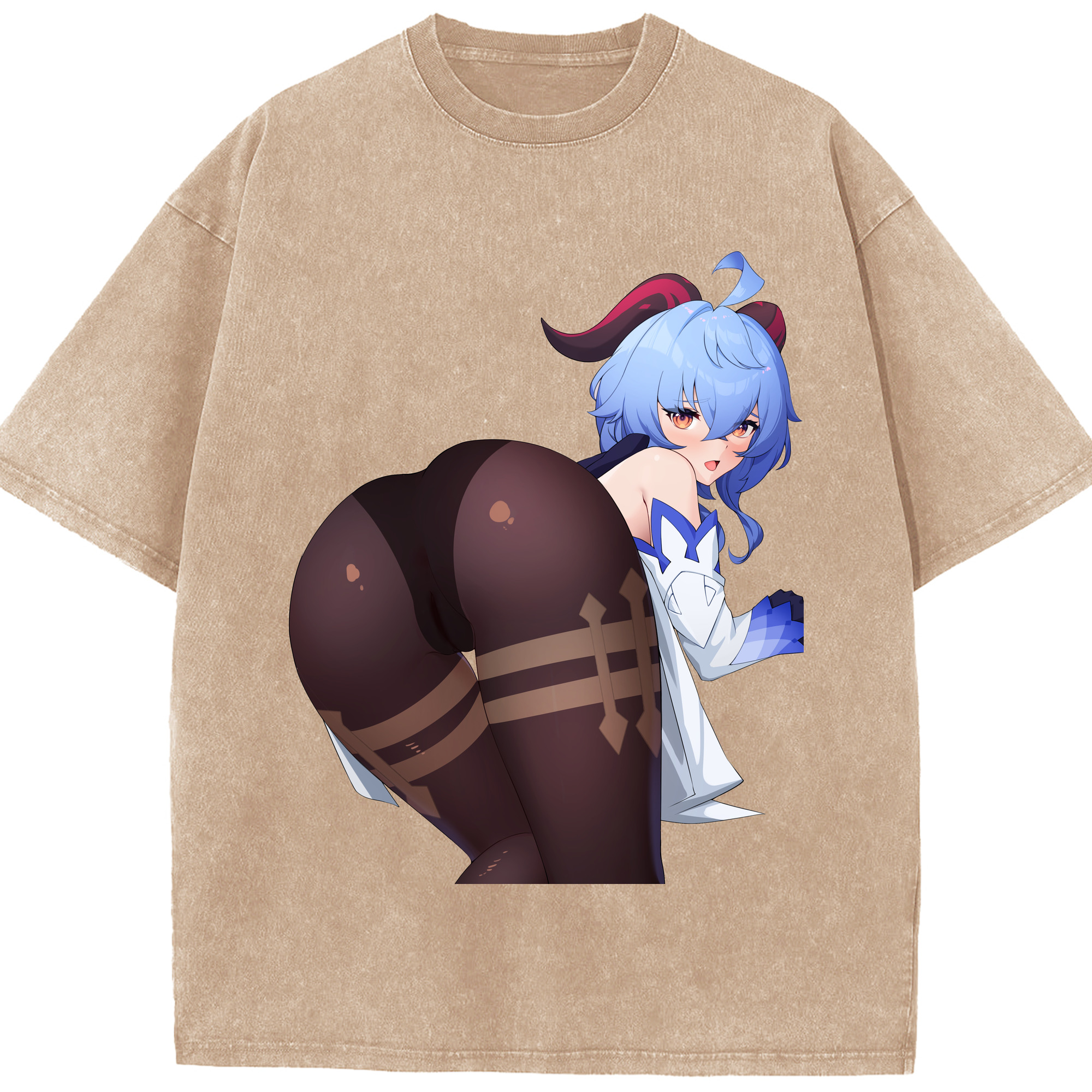 げんし神 甘雨 かんう genshin Ganyu 綿100% ヴィンテージ風 半袖Tシャツ（フロントプリント）