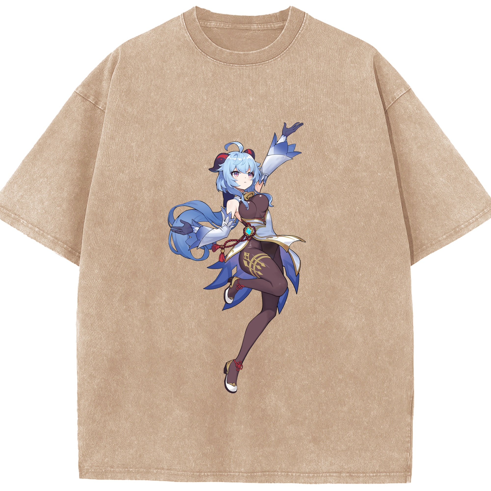 げんし神 甘雨 かんう genshin Ganyu 綿100% ヴィンテージ風 半袖Tシャツ（フロントプリント）