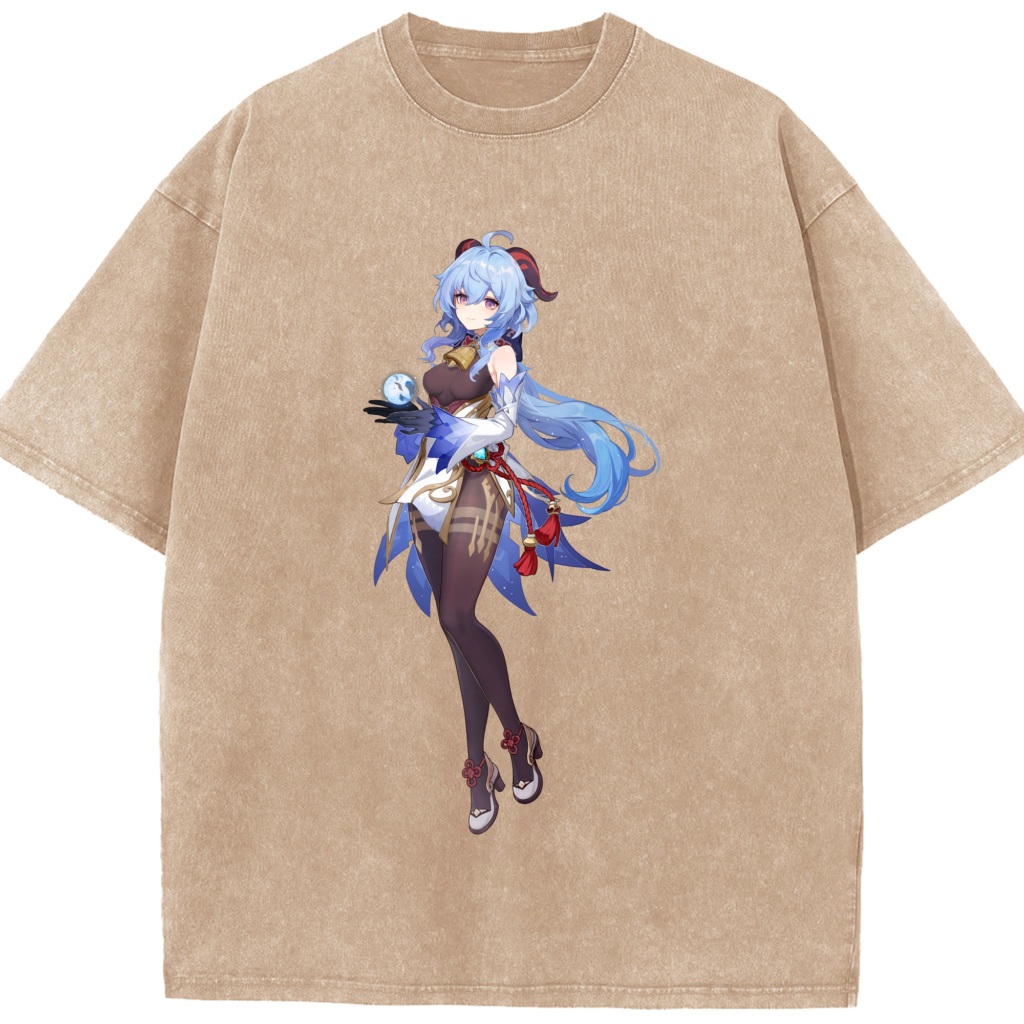 げんし神 甘雨 かんう genshin Ganyu 綿100% ヴィンテージ風 半袖Tシャツ（フロントプリント）