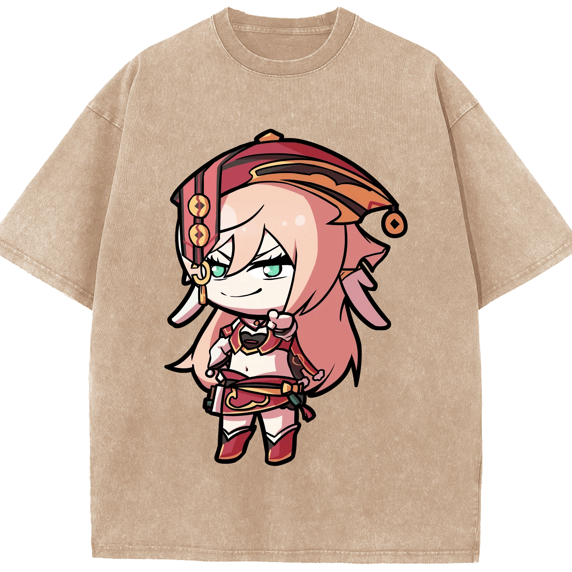 げんし神 ヤンフェイ genshin Yanfei 綿100% ヴィンテージ風 半袖Tシャツ（フロントプリント）
