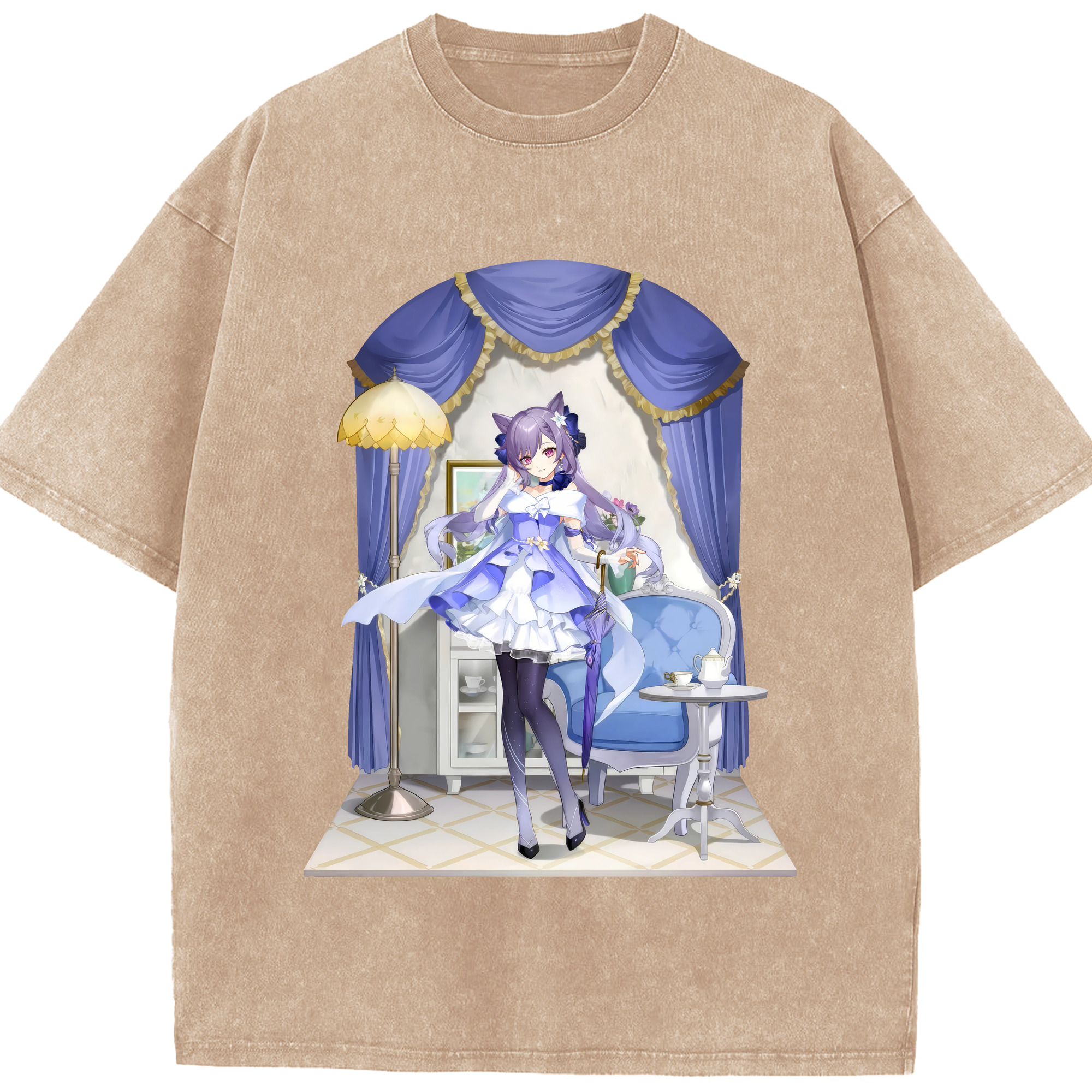げんし神 刻晴 こくせい genshin Kokusei 綿100% ヴィンテージ風 半袖Tシャツ（フロントプリント）
