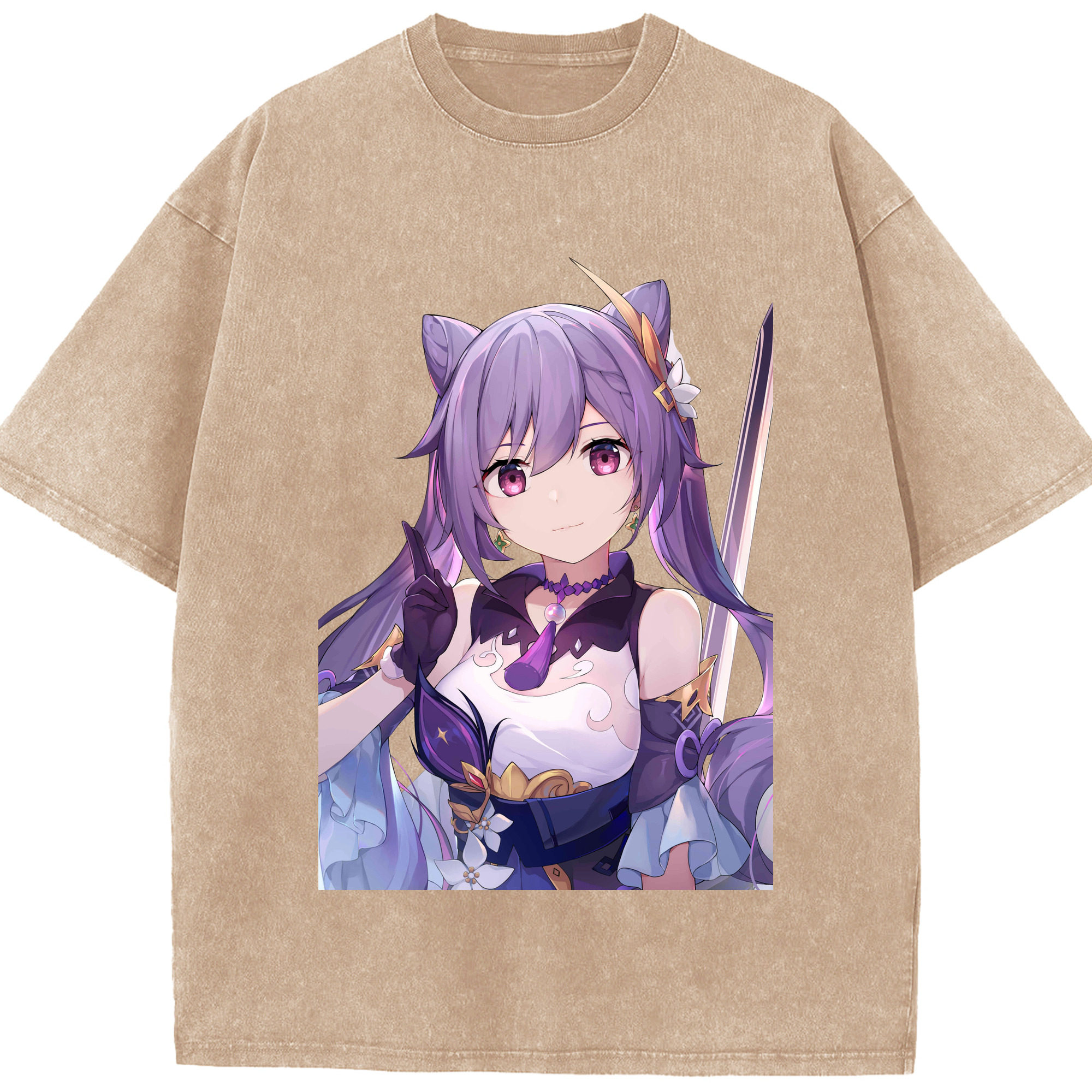 げんし神 刻晴 こくせい genshin Kokusei 綿100% ヴィンテージ風 半袖Tシャツ（フロントプリント）