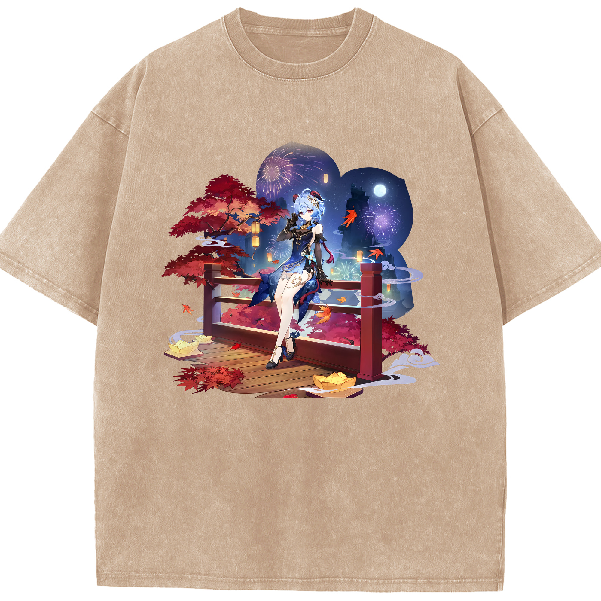 げんし神 甘雨 かんう genshin Ganyu 綿100% ヴィンテージ風 半袖Tシャツ（フロントプリント）