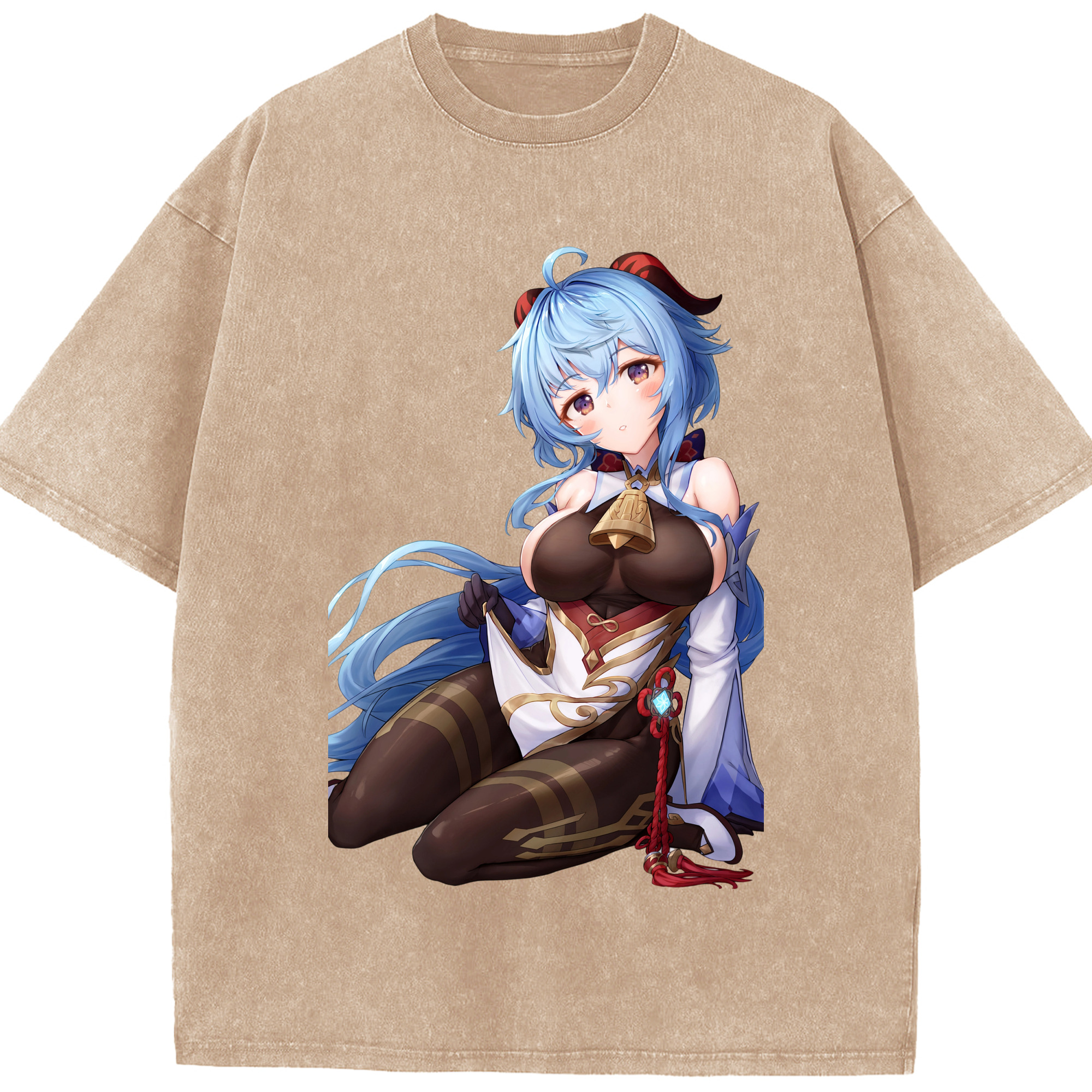 げんし神 甘雨 かんう genshin Ganyu 綿100% ヴィンテージ風 半袖Tシャツ（フロントプリント）