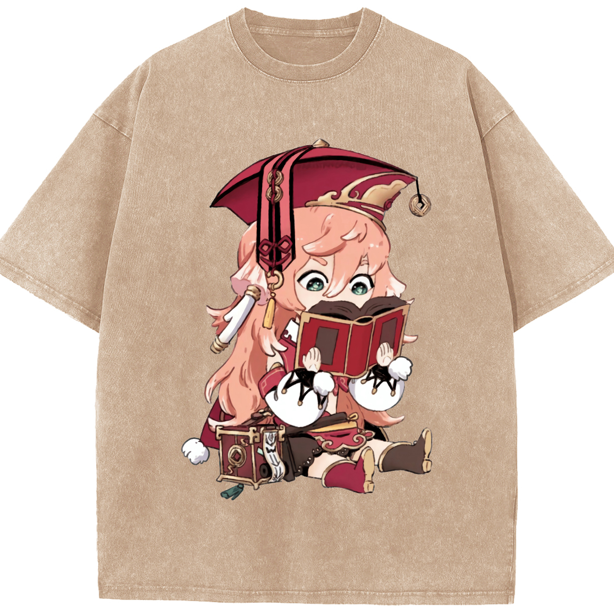 げんし神 ヤンフェイ genshin Yanfei 綿100% ヴィンテージ風 半袖Tシャツ（フロントプリント）