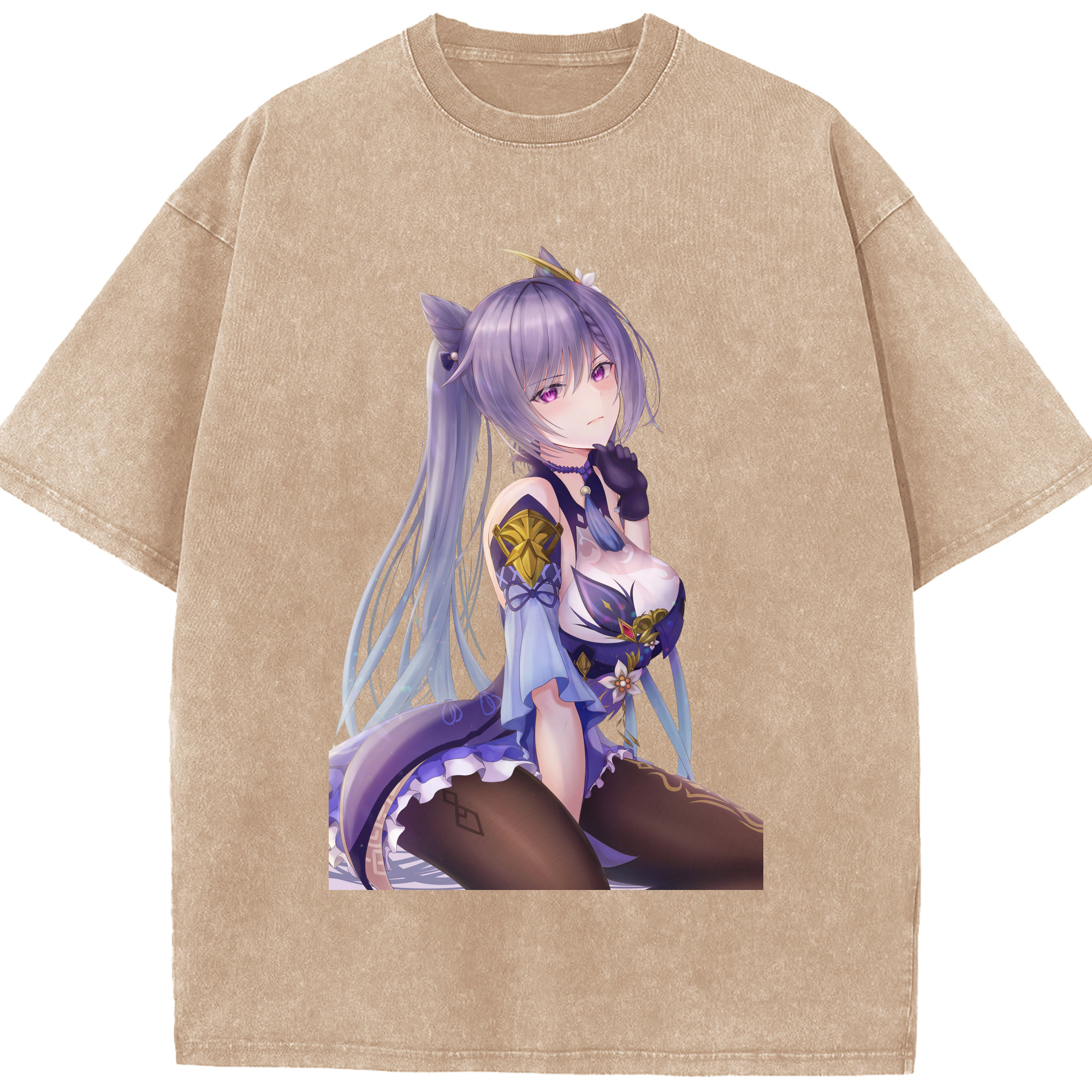 げんし神 刻晴 こくせい genshin Kokusei 綿100% ヴィンテージ風 半袖Tシャツ（フロントプリント）