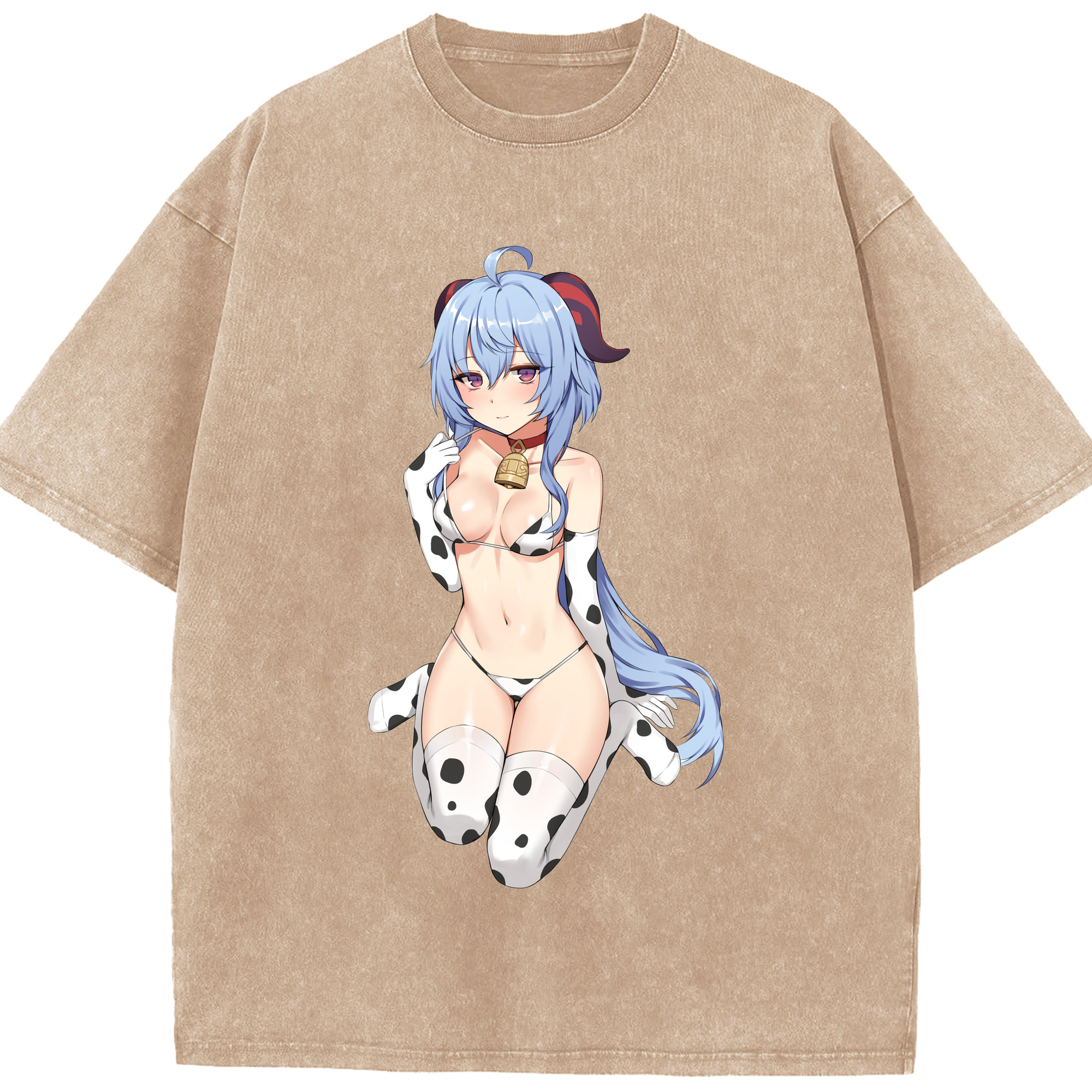 げんし神 甘雨 かんう genshin Ganyu 綿100% ヴィンテージ風 半袖Tシャツ（フロントプリント）
