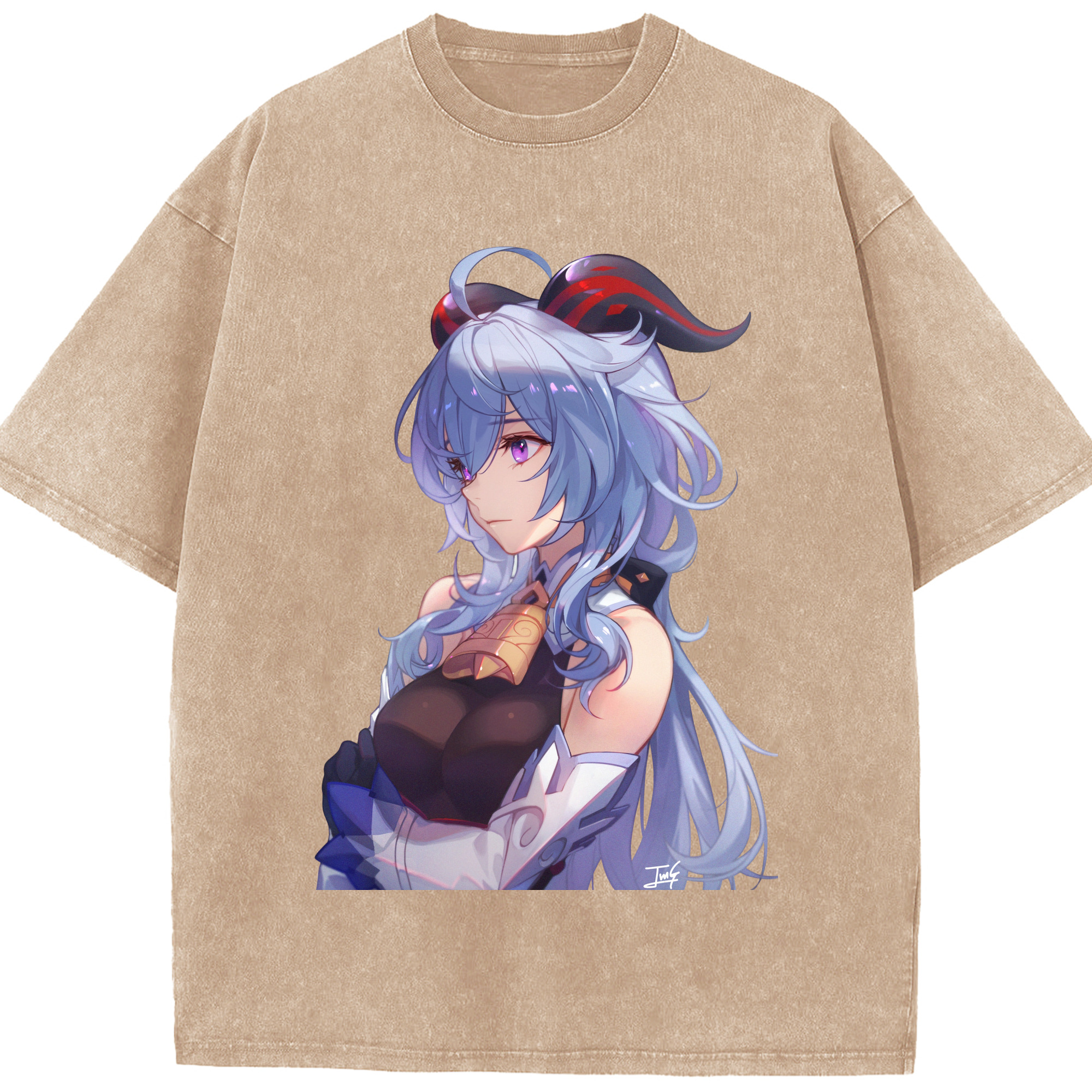 げんし神 甘雨 かんう genshin Ganyu 綿100% ヴィンテージ風 半袖Tシャツ（フロントプリント）