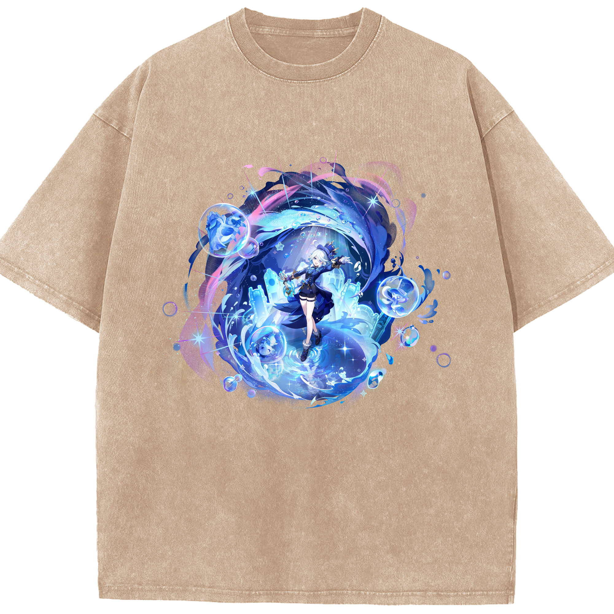 げんし神 フリーナ genshin Furina 綿100% ヴィンテージ風 半袖Tシャツ（フロントプリント）