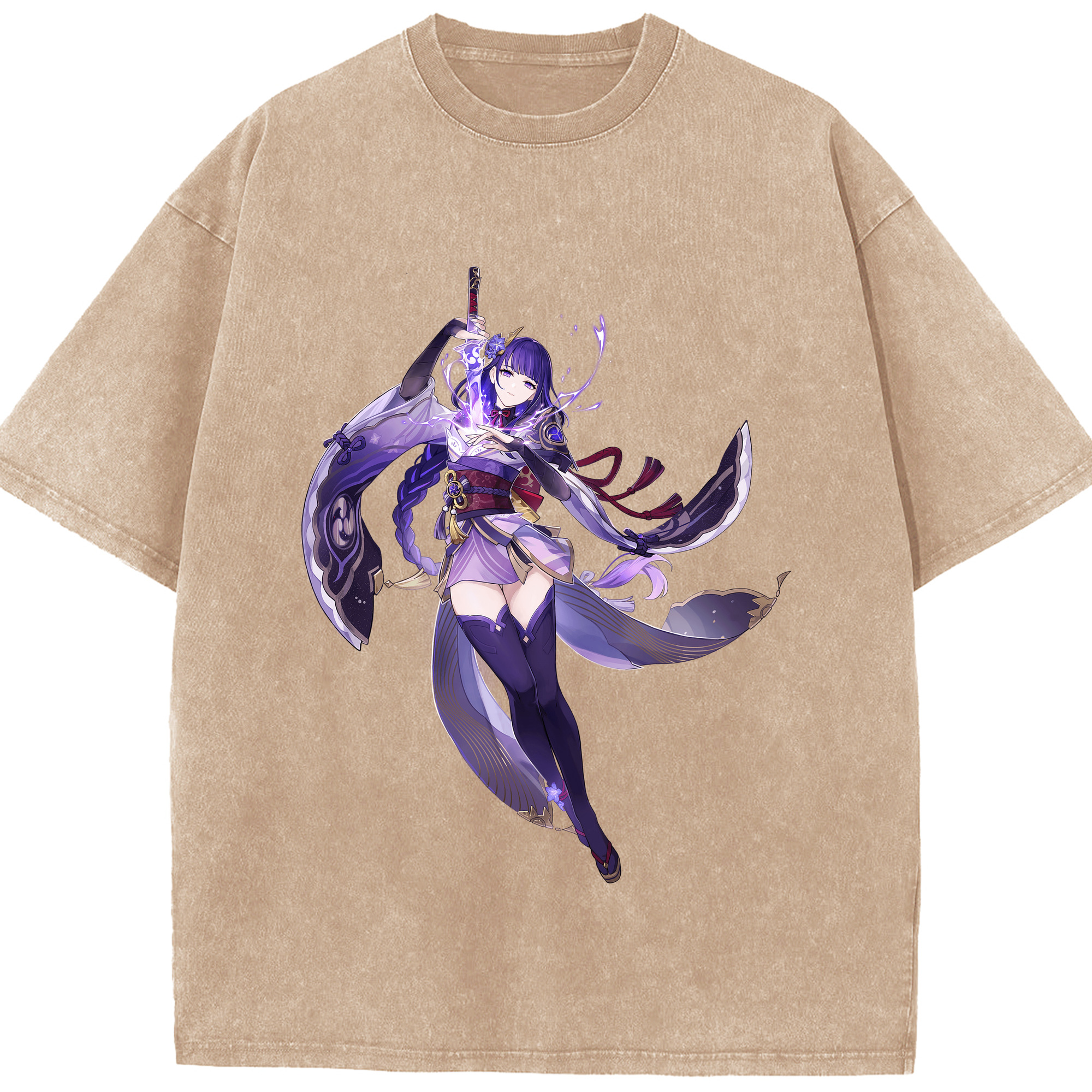 げんし神 雷電将軍 らいでんしょうぐん genshin Raiden Shogun 綿100% ヴィンテージ風 半袖Tシャツ（フロントプリント）
