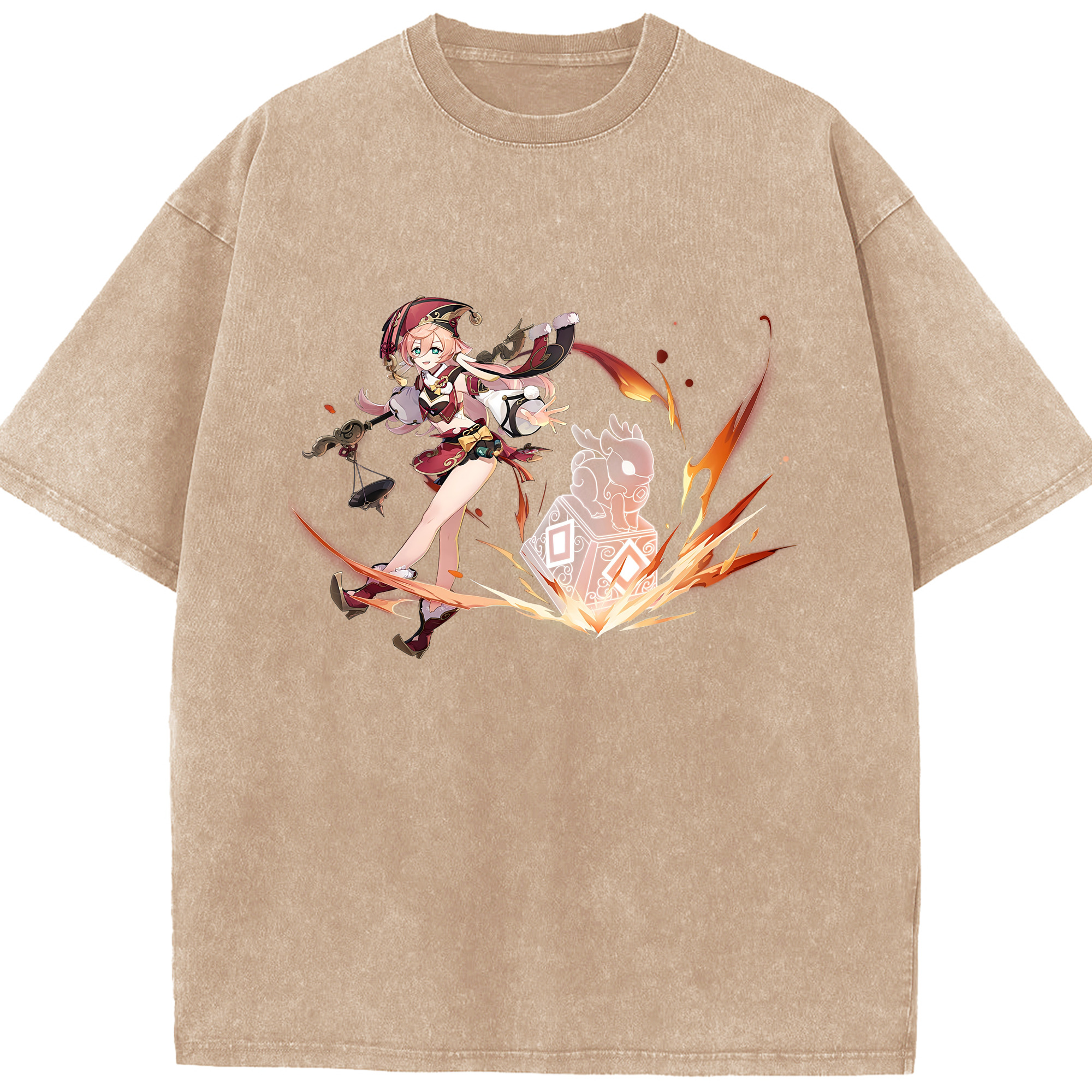 げんし神 ヤンフェイ genshin Yanfei 綿100% ヴィンテージ風 半袖Tシャツ（フロントプリント）