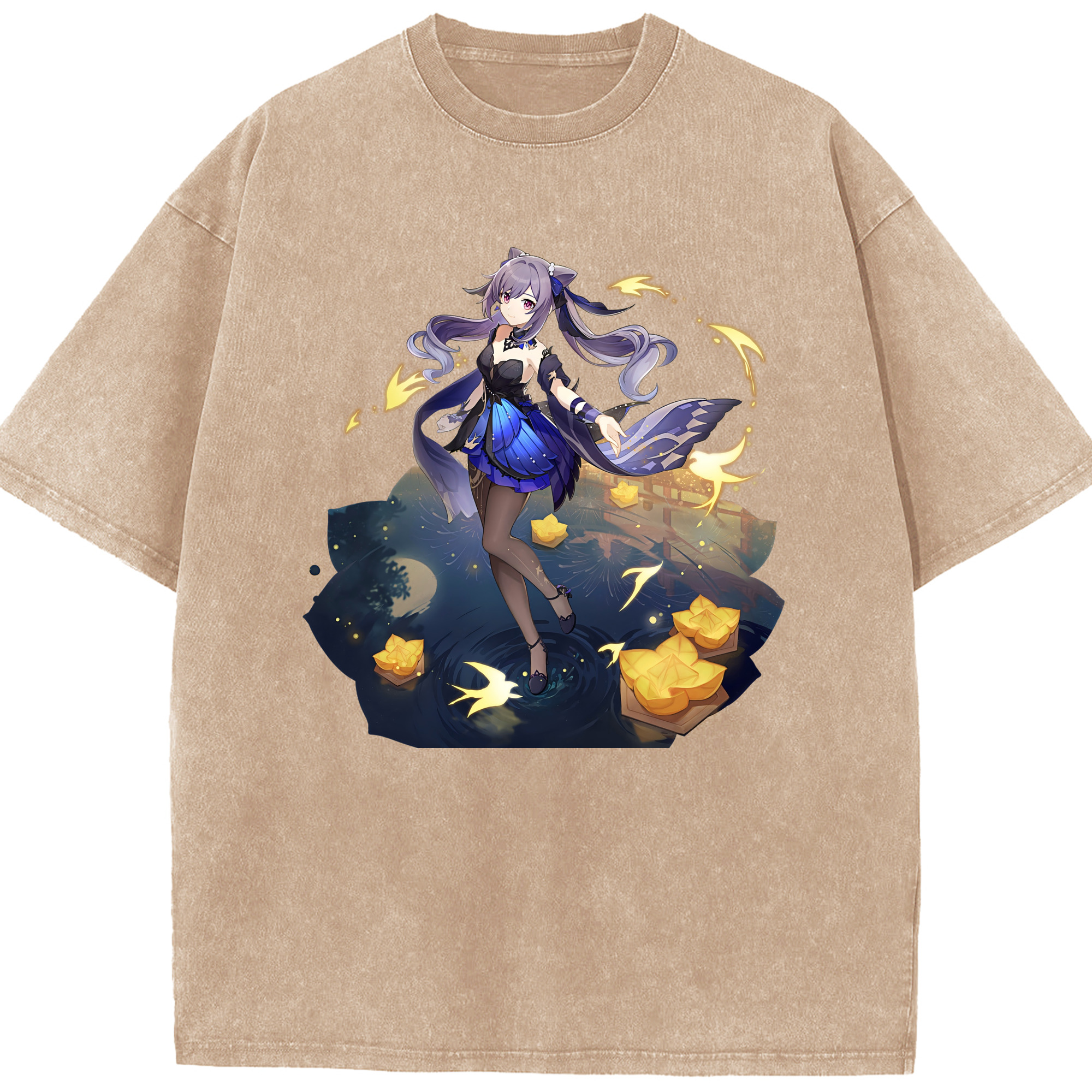 げんし神 刻晴 こくせい genshin Kokusei 綿100% ヴィンテージ風 半袖Tシャツ（フロントプリント）