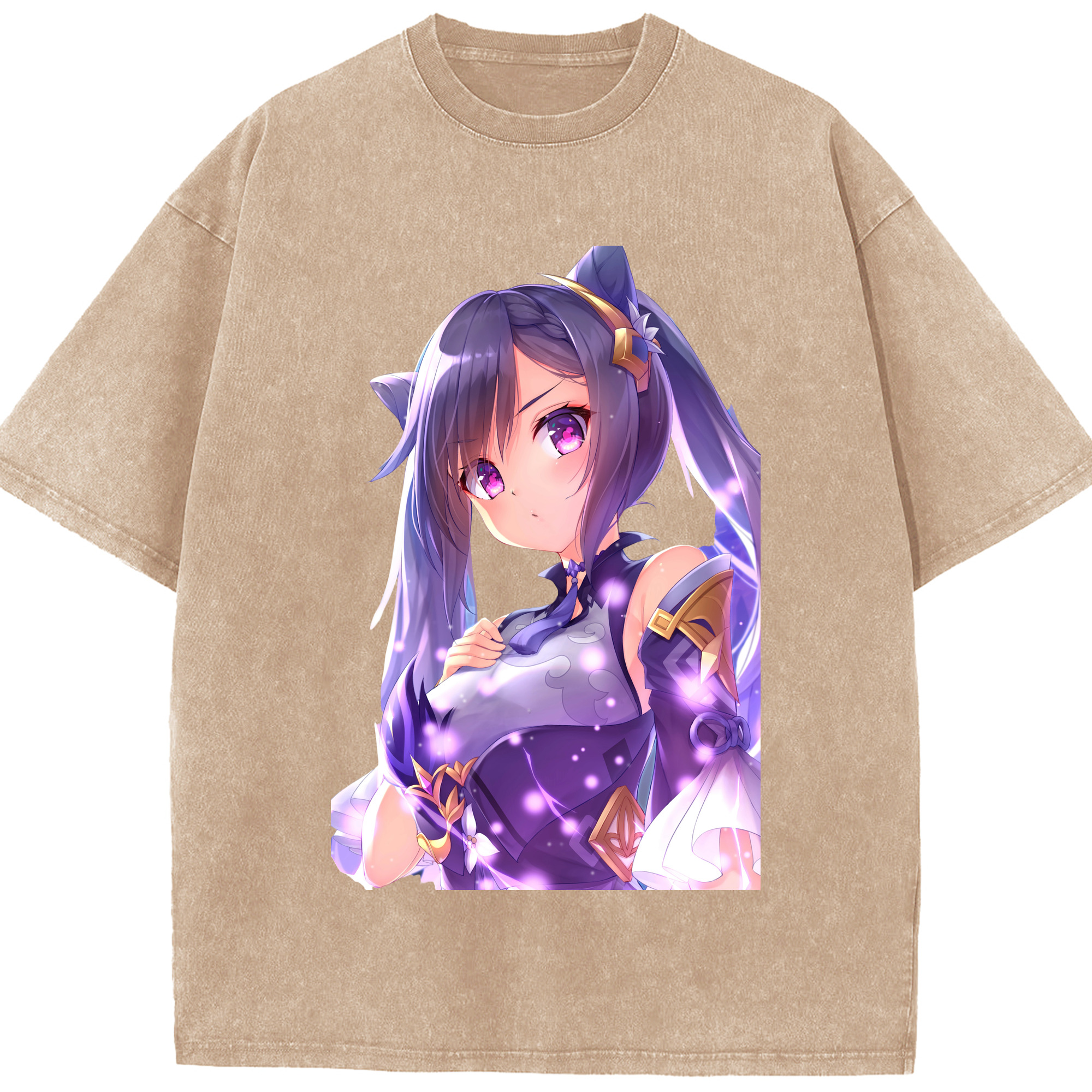 げんし神 刻晴 こくせい genshin Kokusei 綿100% ヴィンテージ風 半袖Tシャツ（フロントプリント）