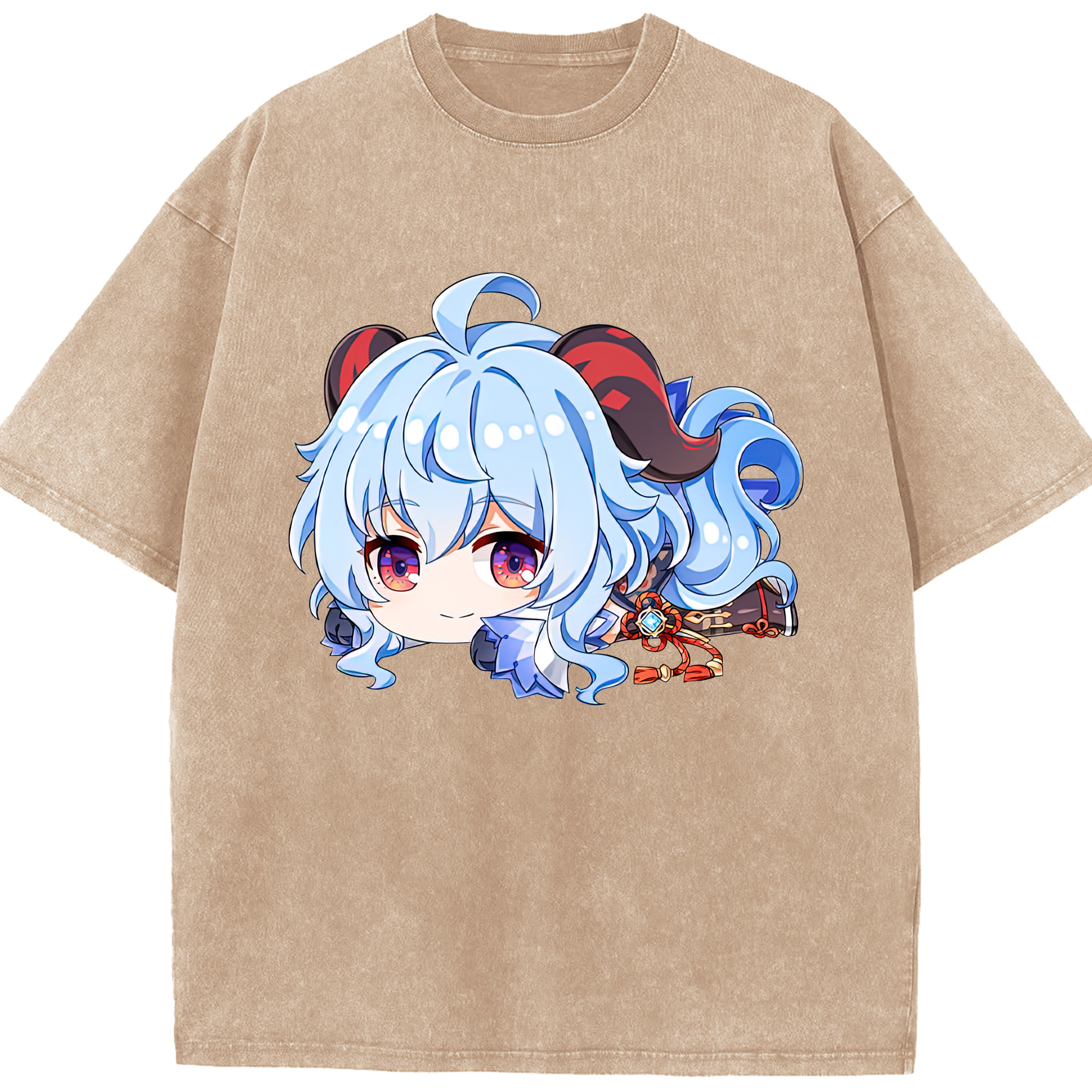 げんし神 甘雨 かんう genshin Ganyu 綿100% ヴィンテージ風 半袖Tシャツ（フロントプリント）