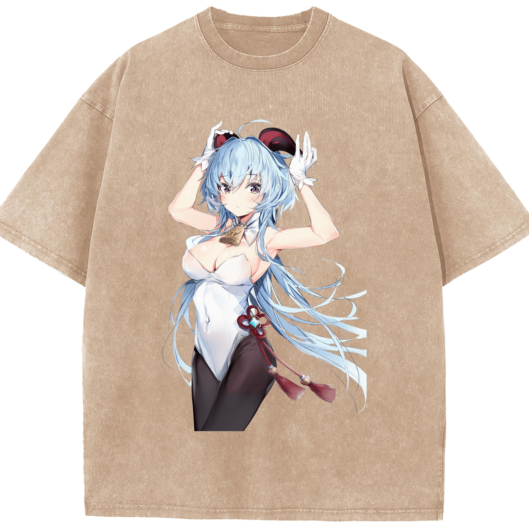 げんし神 甘雨 かんう genshin Ganyu 綿100% ヴィンテージ風 半袖Tシャツ（フロントプリント）
