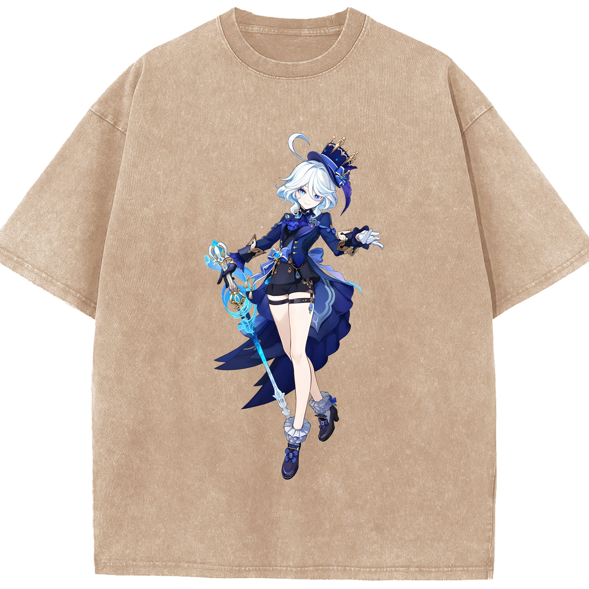 げんし神 フリーナ genshin Furina 綿100% ヴィンテージ風 半袖Tシャツ（フロントプリント）