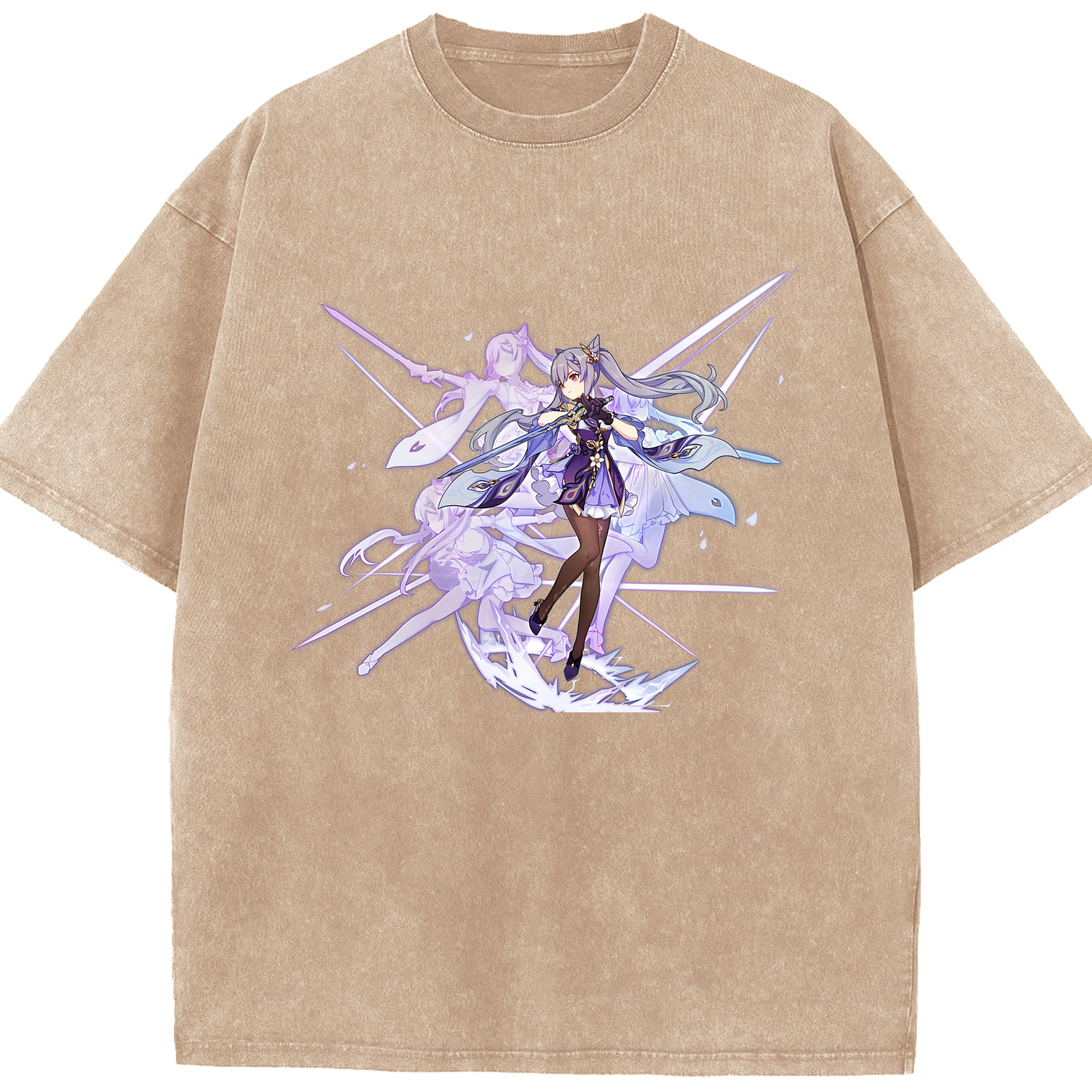 げんし神 刻晴 こくせい genshin Kokusei 綿100% ヴィンテージ風 半袖Tシャツ（フロントプリント）