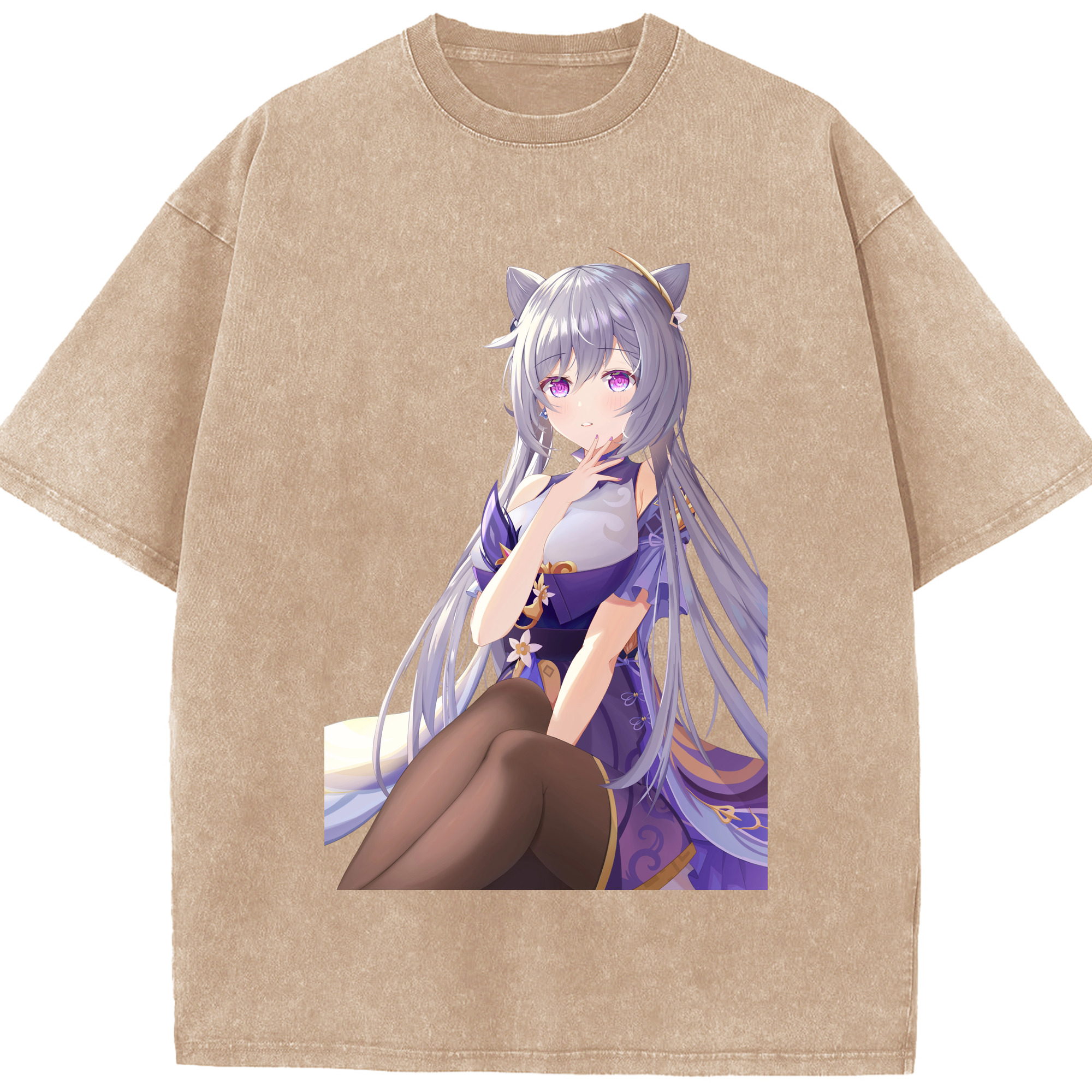 げんし神 刻晴 こくせい genshin Kokusei 綿100% ヴィンテージ風 半袖Tシャツ（フロントプリント）