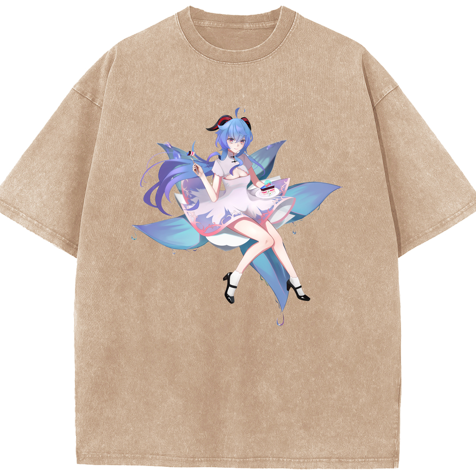 げんし神 甘雨 かんう genshin Ganyu 綿100% ヴィンテージ風 半袖Tシャツ（フロントプリント）