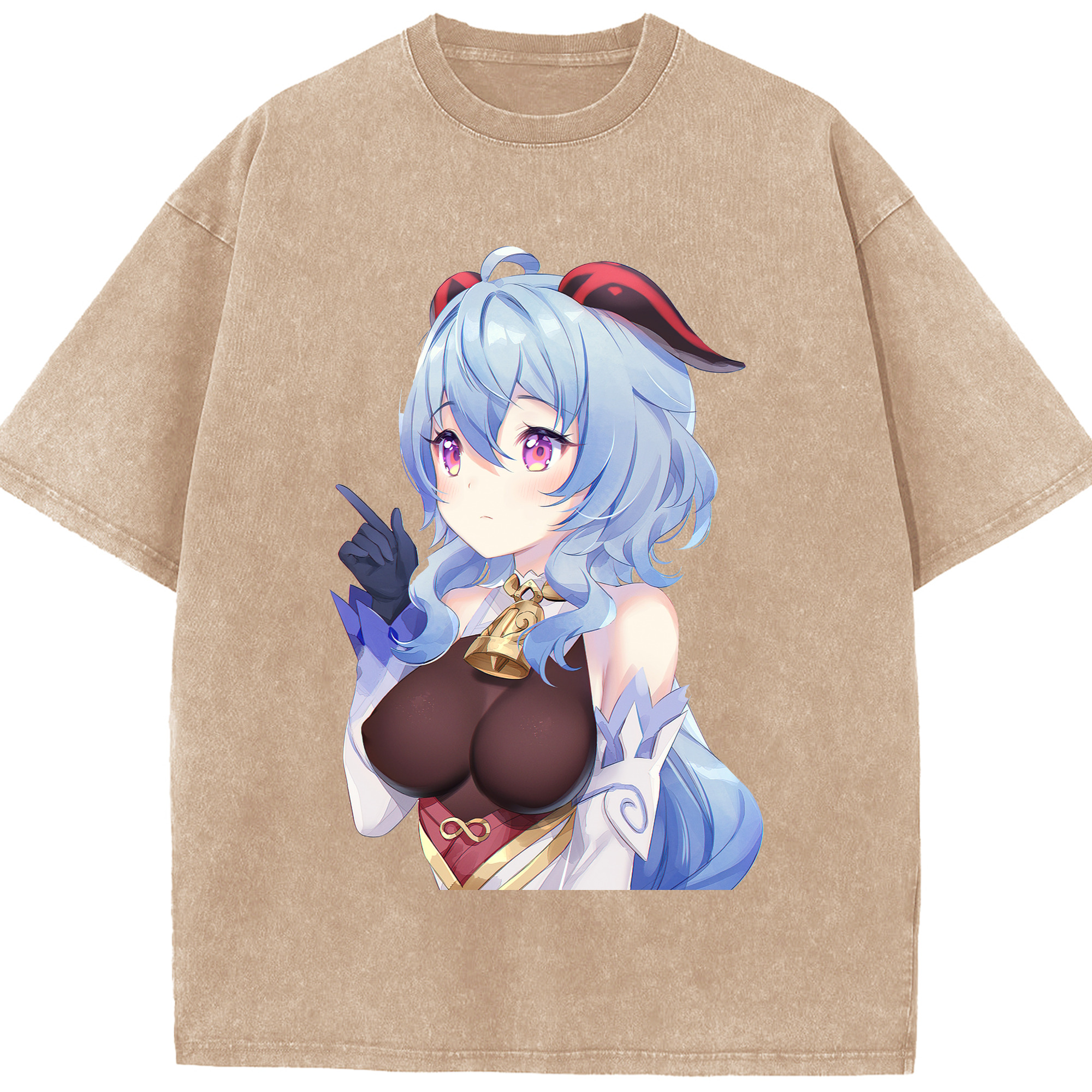 げんし神 甘雨 かんう genshin Ganyu 綿100% ヴィンテージ風 半袖Tシャツ（フロントプリント）