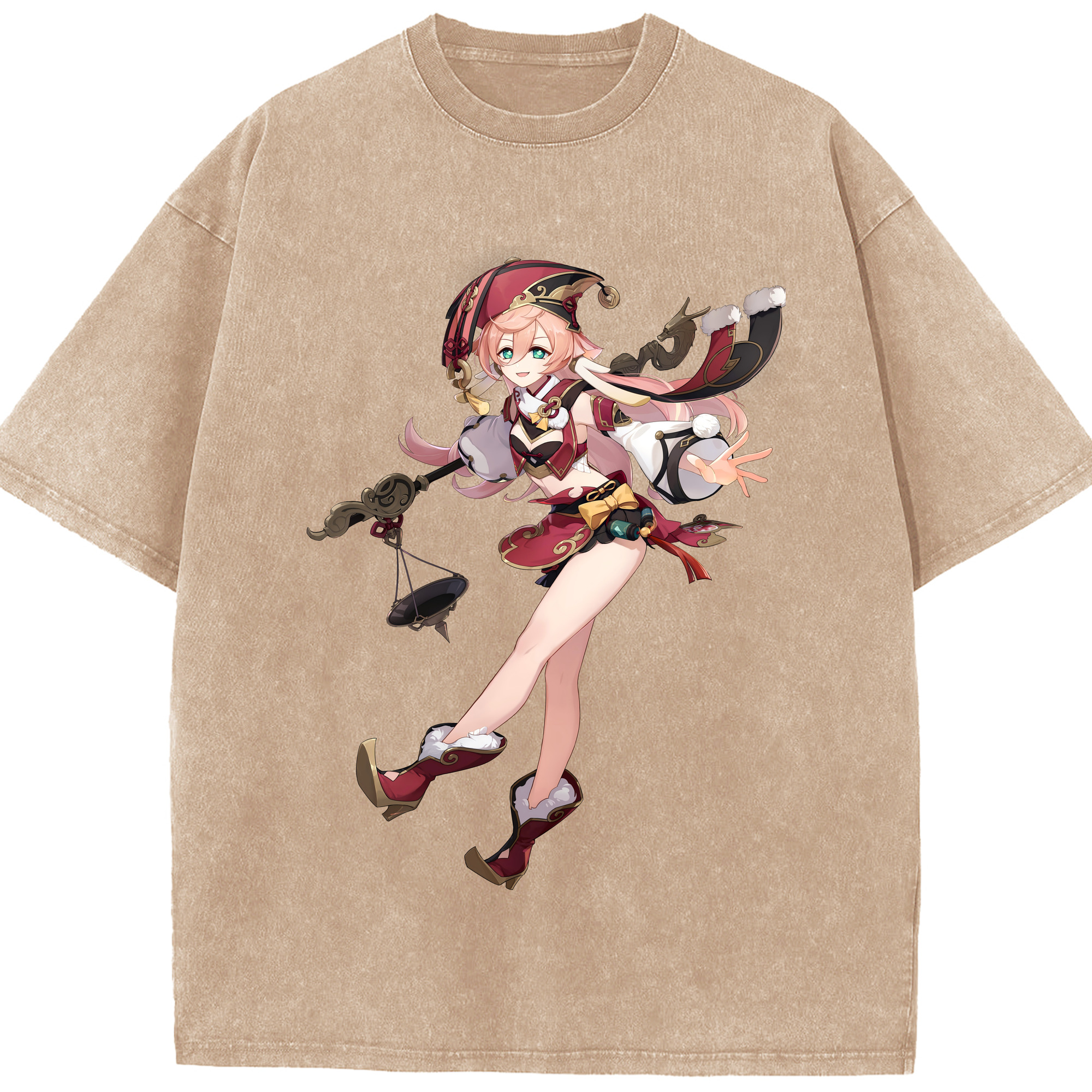 げんし神 ヤンフェイ genshin Yanfei 綿100% ヴィンテージ風 半袖Tシャツ（フロントプリント）