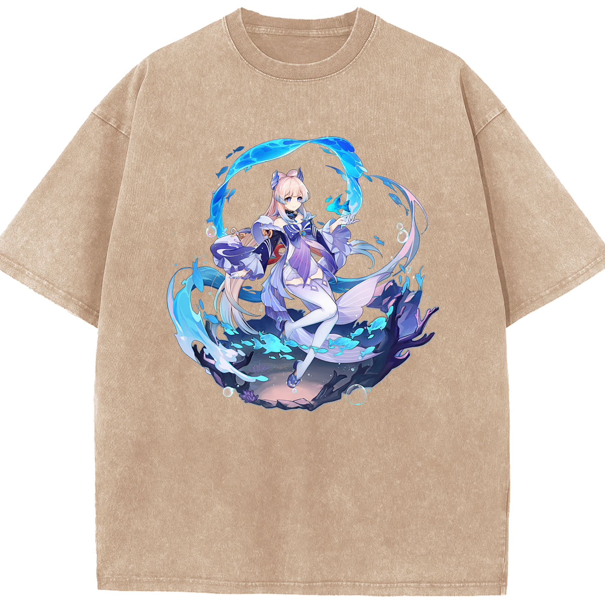 げんし神 珊瑚宮心海 サンゴノミヤ・ココミ genshin Sangonomiya Kokomi 綿100% ヴィンテージ風 半袖Tシャツ（フロントプリント）
