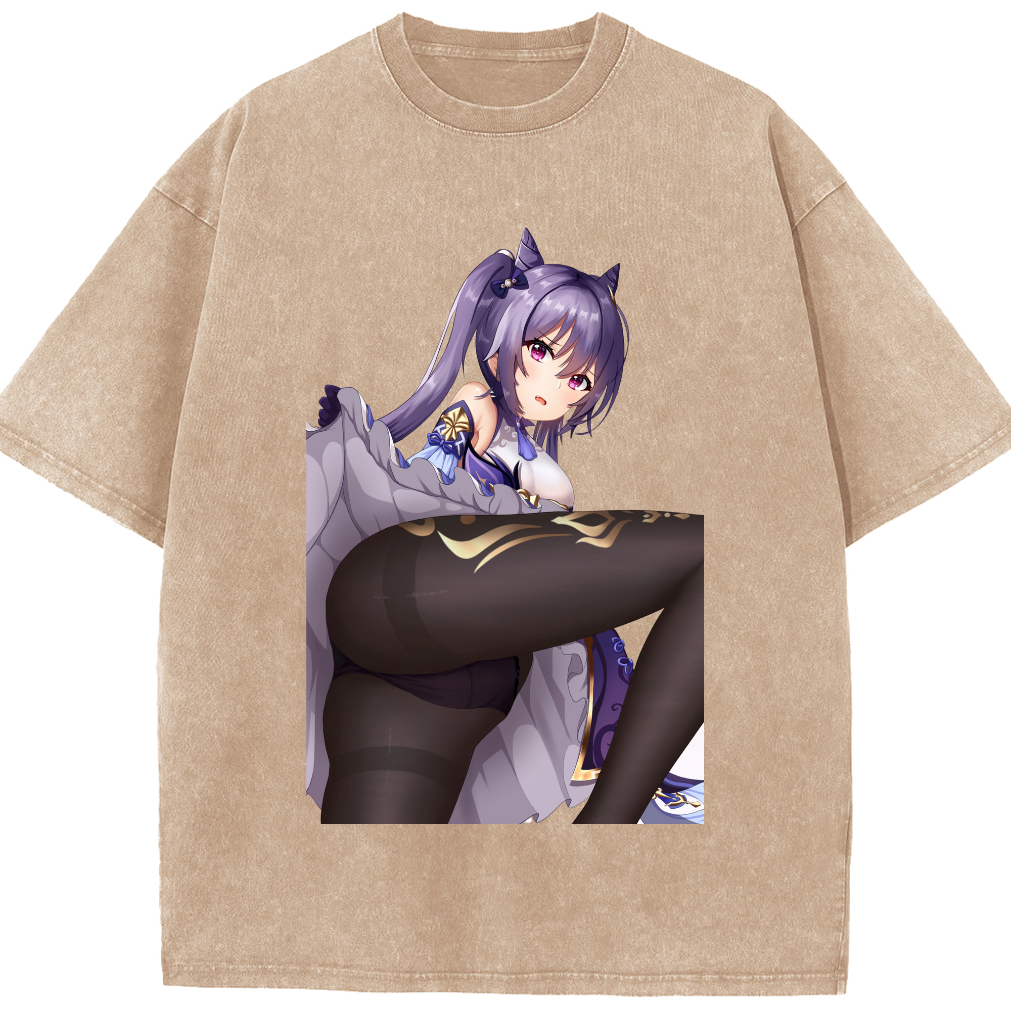 げんし神 刻晴 こくせい genshin Kokusei 綿100% ヴィンテージ風 半袖Tシャツ（フロントプリント）