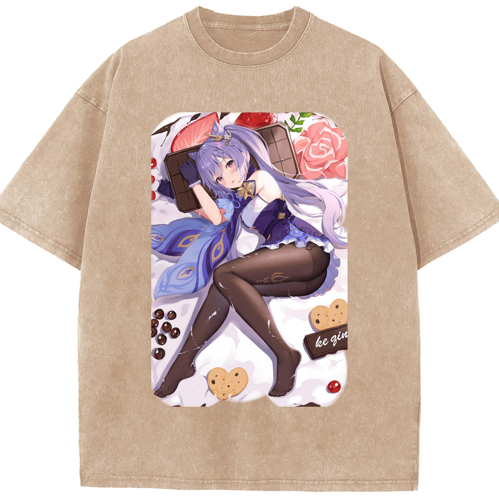 げんし神 刻晴 こくせい genshin Kokusei 綿100% ヴィンテージ風 半袖Tシャツ（フロントプリント）