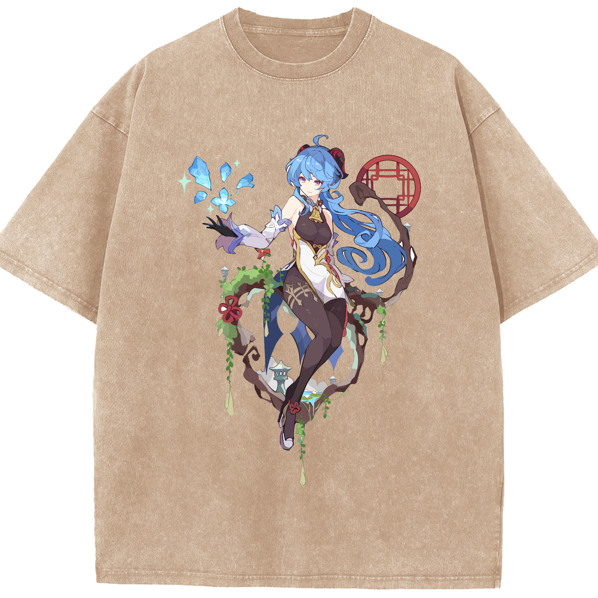 げんし神 甘雨 かんう genshin Ganyu 綿100% ヴィンテージ風 半袖Tシャツ（フロントプリント）
