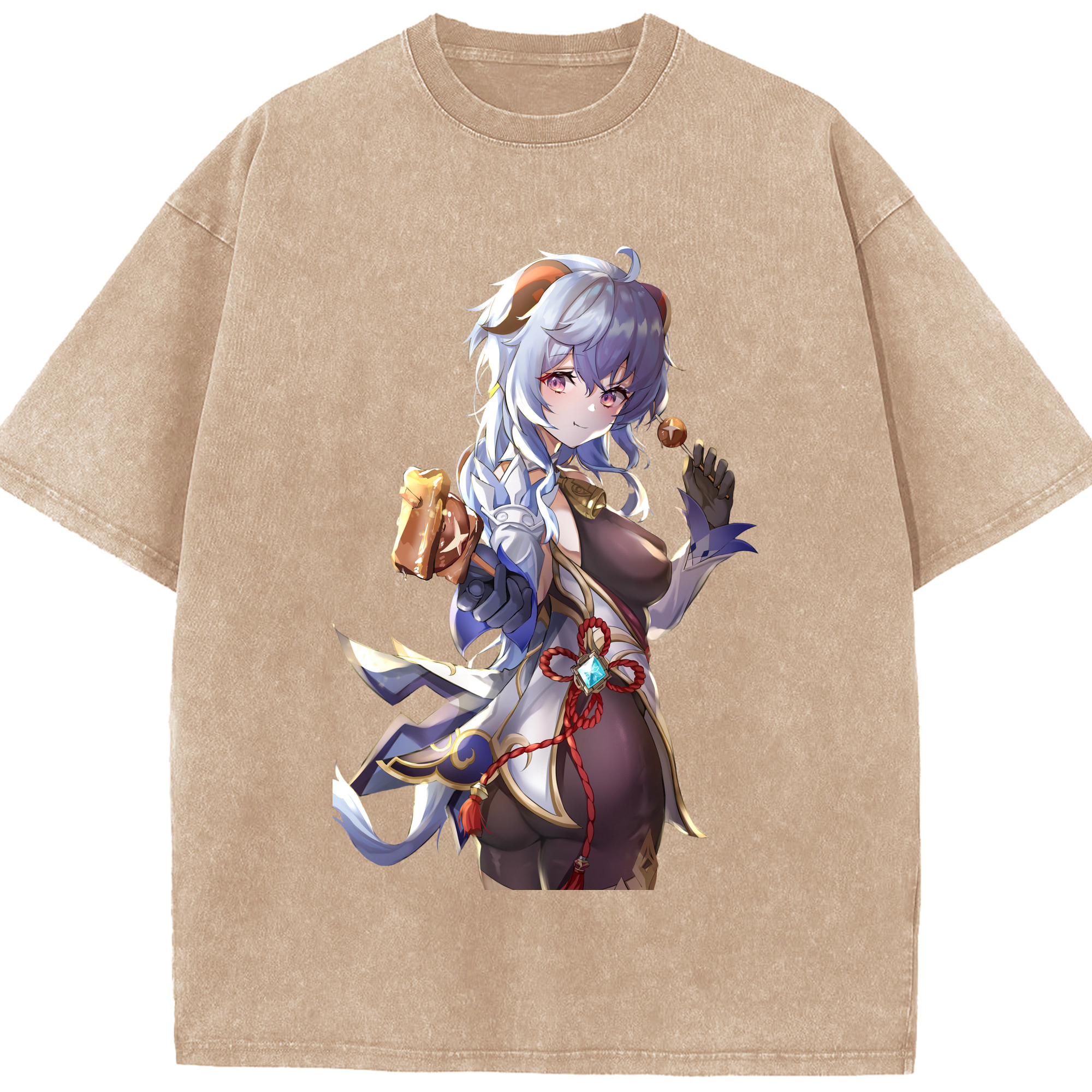 げんし神 甘雨 かんう genshin Ganyu 綿100% ヴィンテージ風 半袖Tシャツ（フロントプリント）