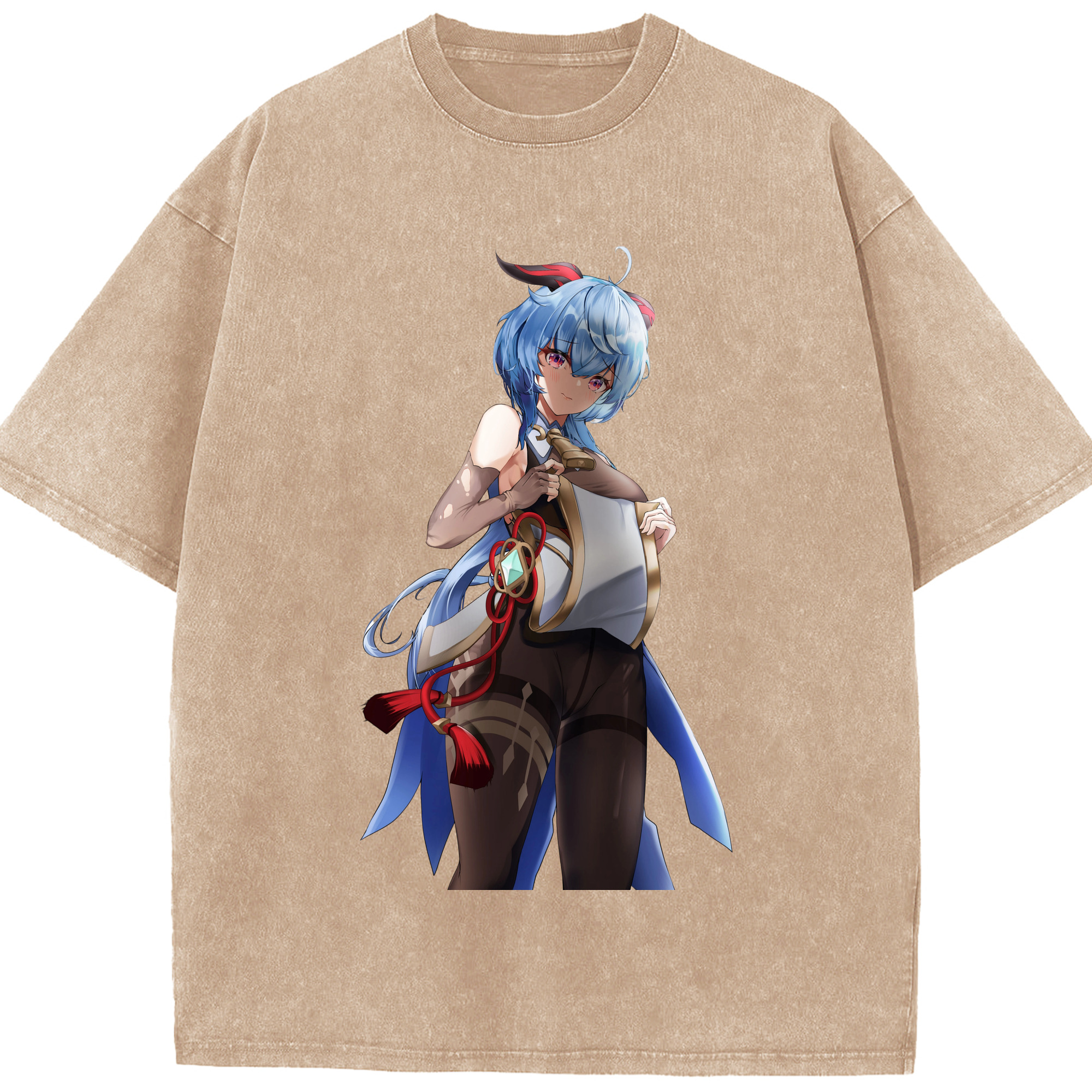 げんし神 甘雨 かんう genshin Ganyu 綿100% ヴィンテージ風 半袖Tシャツ（フロントプリント）