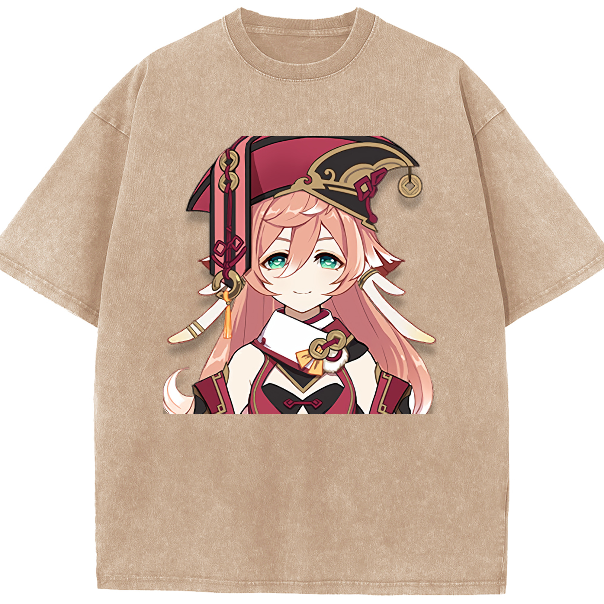 げんし神 ヤンフェイ genshin Yanfei 綿100% ヴィンテージ風 半袖Tシャツ（フロントプリント）