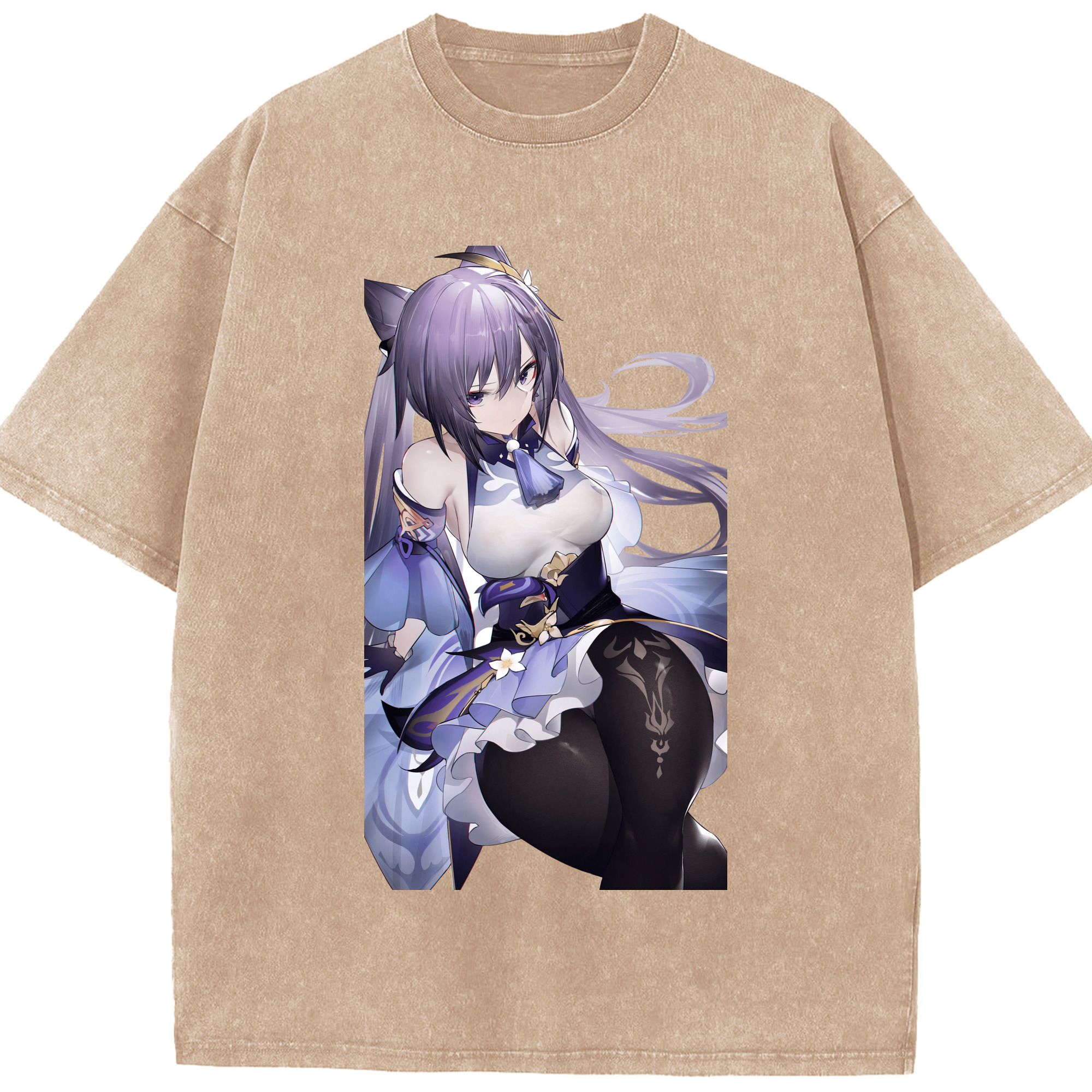 げんし神 刻晴 こくせい genshin Kokusei 綿100% ヴィンテージ風 半袖Tシャツ（フロントプリント）