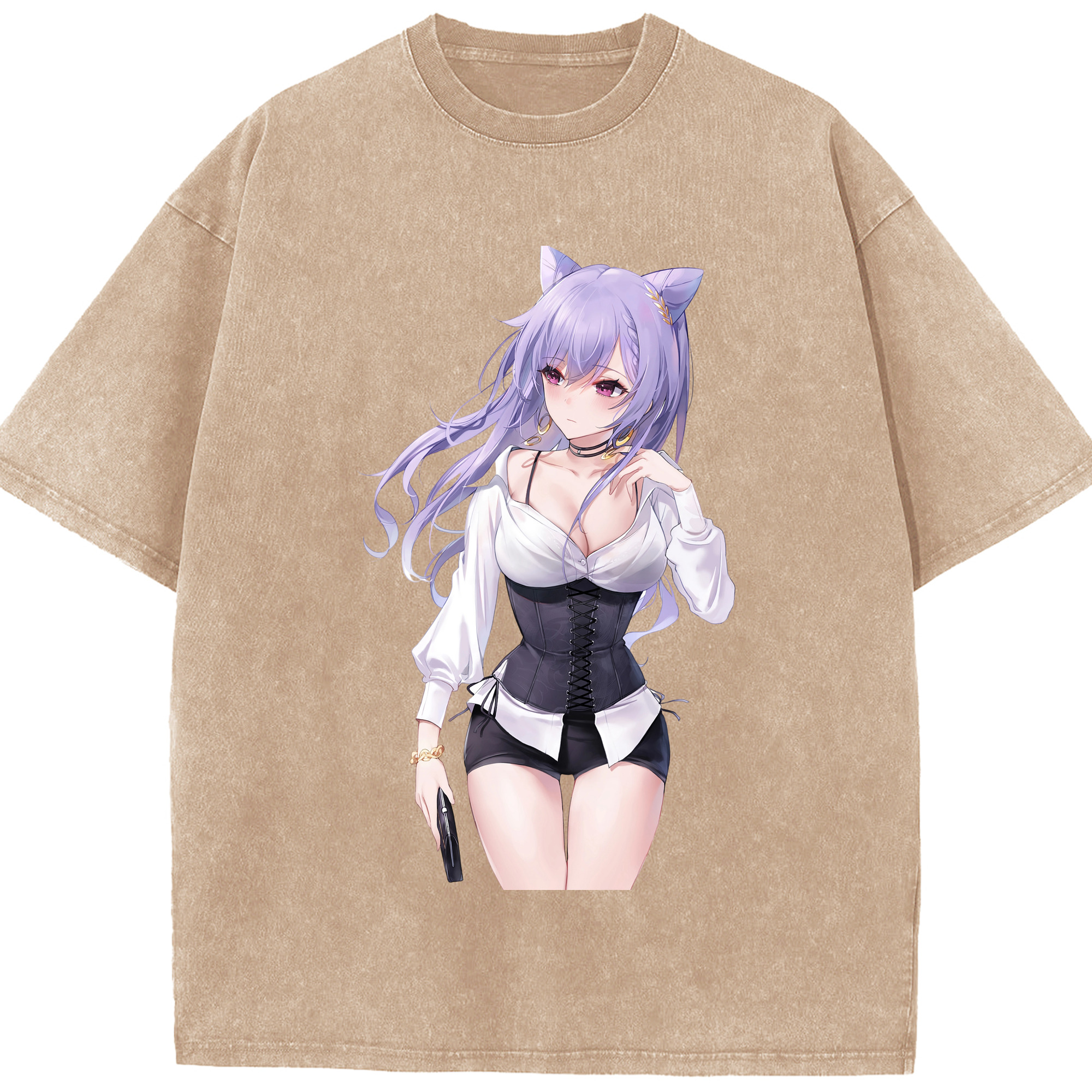 げんし神 刻晴 こくせい genshin Kokusei 綿100% ヴィンテージ風 半袖Tシャツ（フロントプリント）