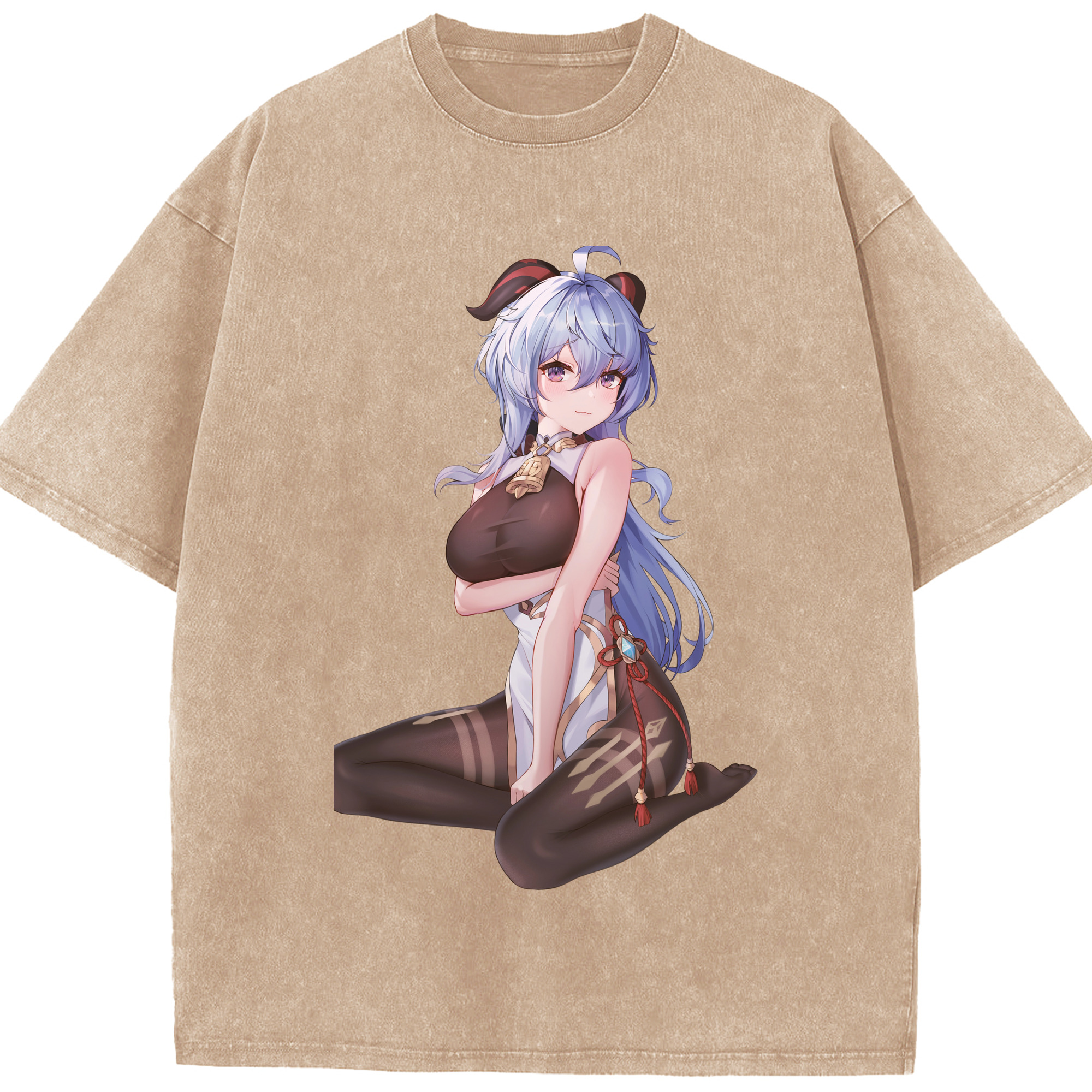 げんし神 甘雨 かんう genshin Ganyu 綿100% ヴィンテージ風 半袖Tシャツ（フロントプリント）