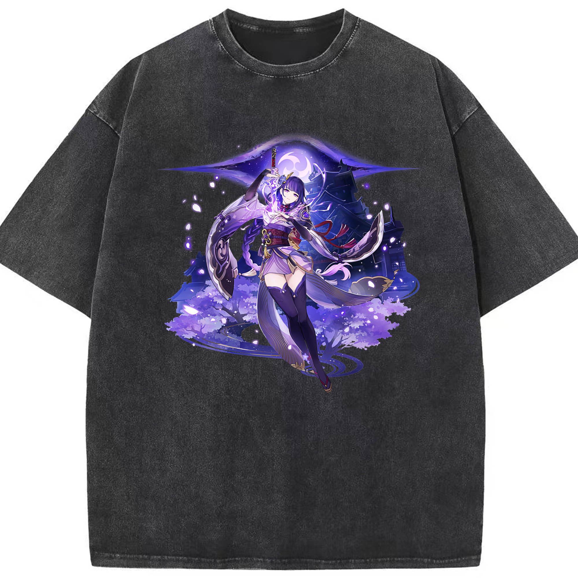 げんし神 雷電将軍 らいでんしょうぐん genshin Raiden Shogun 綿100% ヴィンテージ風 半袖Tシャツ（フロントプリント）