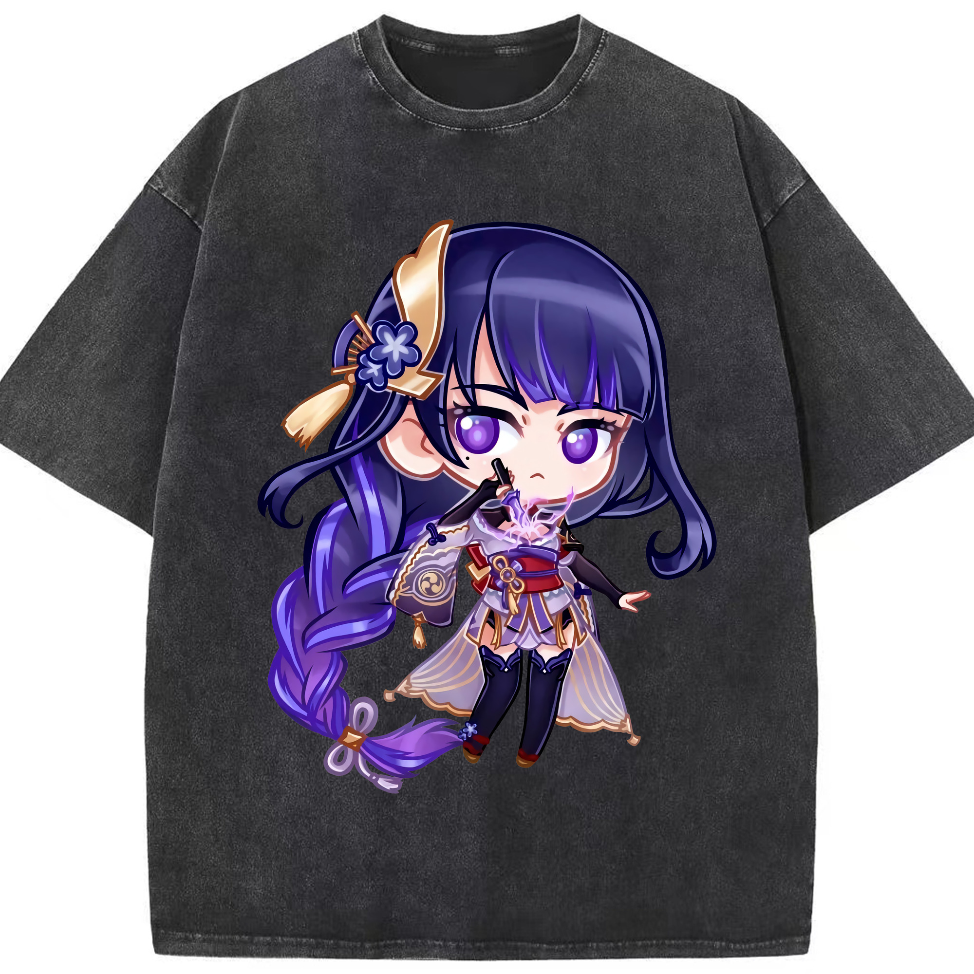 げんし神 雷電将軍 らいでんしょうぐん genshin Raiden Shogun 綿100% ヴィンテージ風 半袖Tシャツ（フロントプリント）