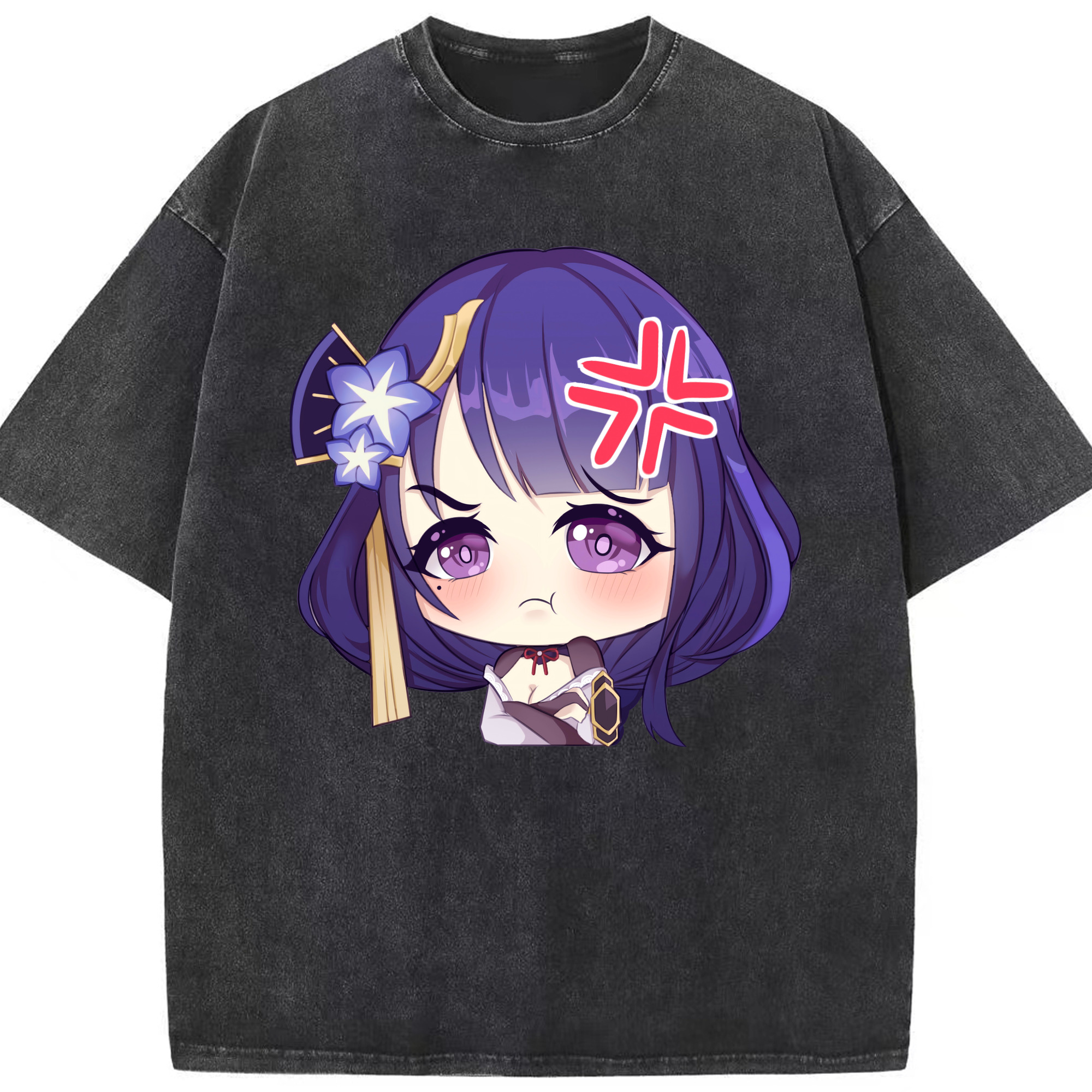 げんし神 雷電将軍 らいでんしょうぐん genshin Raiden Shogun 綿100% ヴィンテージ風 半袖Tシャツ（フロントプリント）
