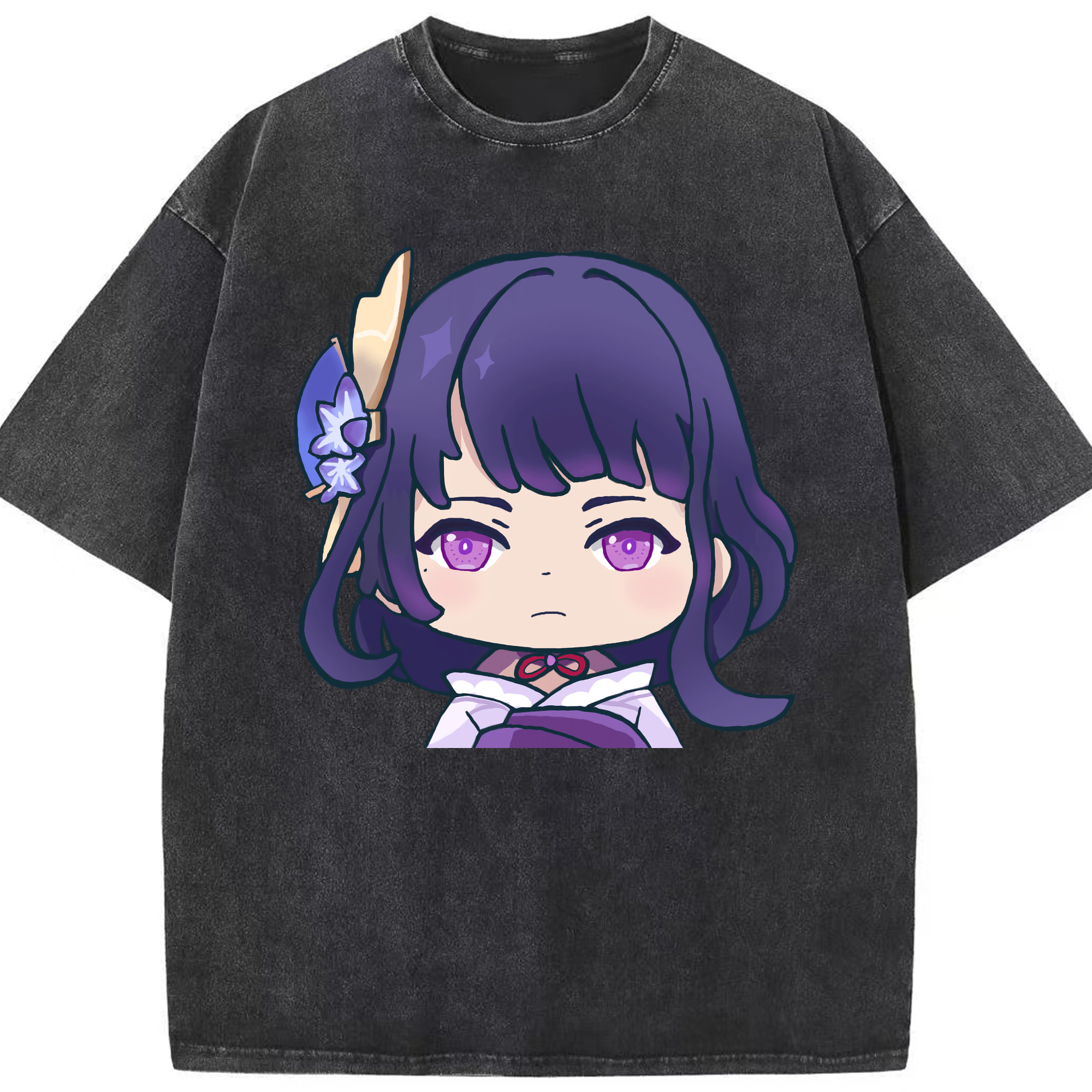 げんし神 雷電将軍 らいでんしょうぐん genshin Raiden Shogun 綿100% ヴィンテージ風 半袖Tシャツ（フロントプリント）