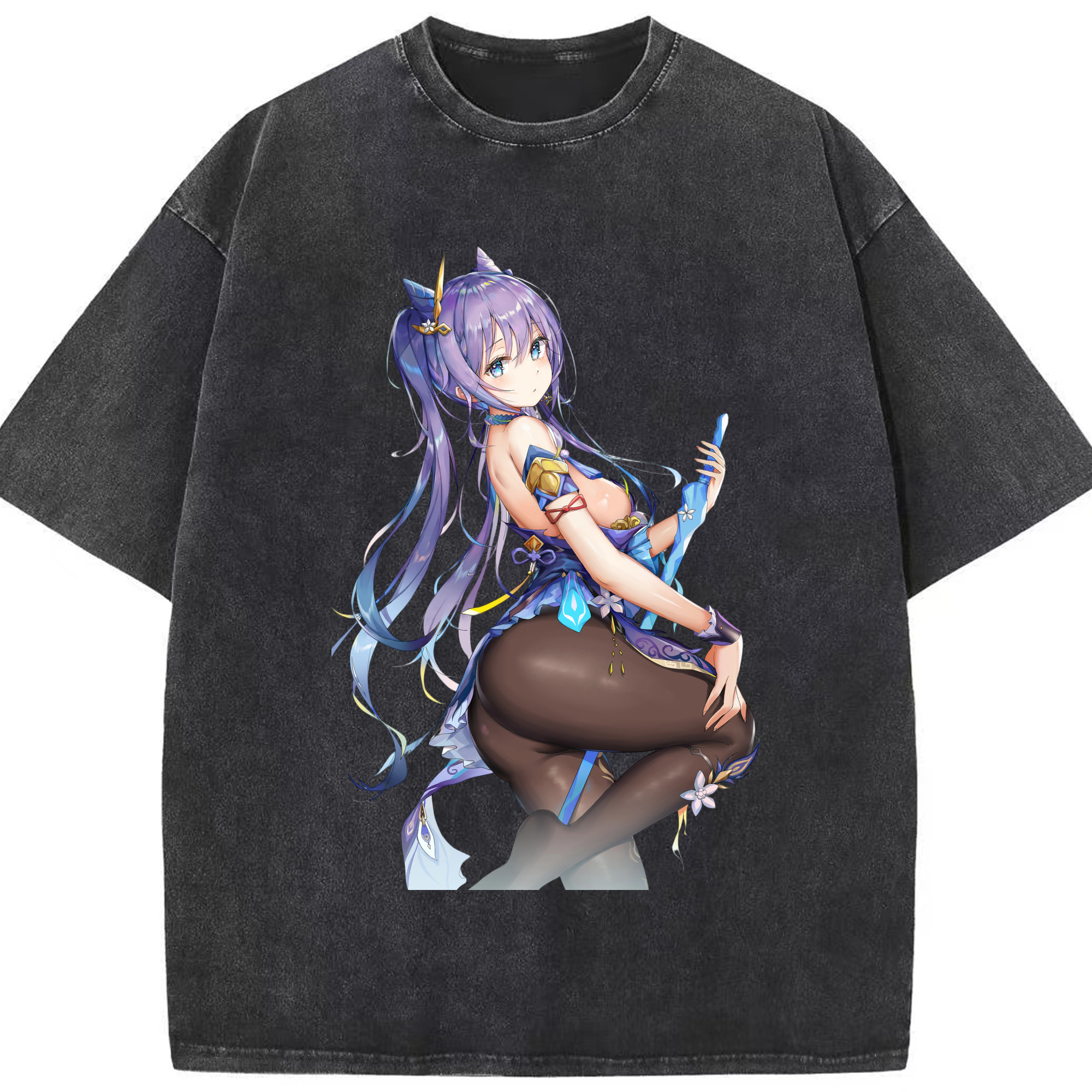 げんし神 刻晴 こくせい genshin Kokusei 綿100% ヴィンテージ風 半袖Tシャツ（フロントプリント）