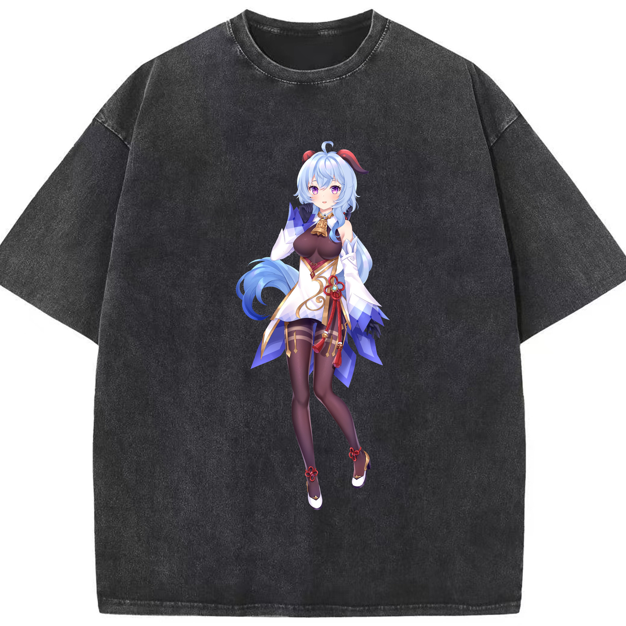 げんし神 甘雨 かんう genshin Ganyu 綿100% ヴィンテージ風 半袖Tシャツ（フロントプリント）