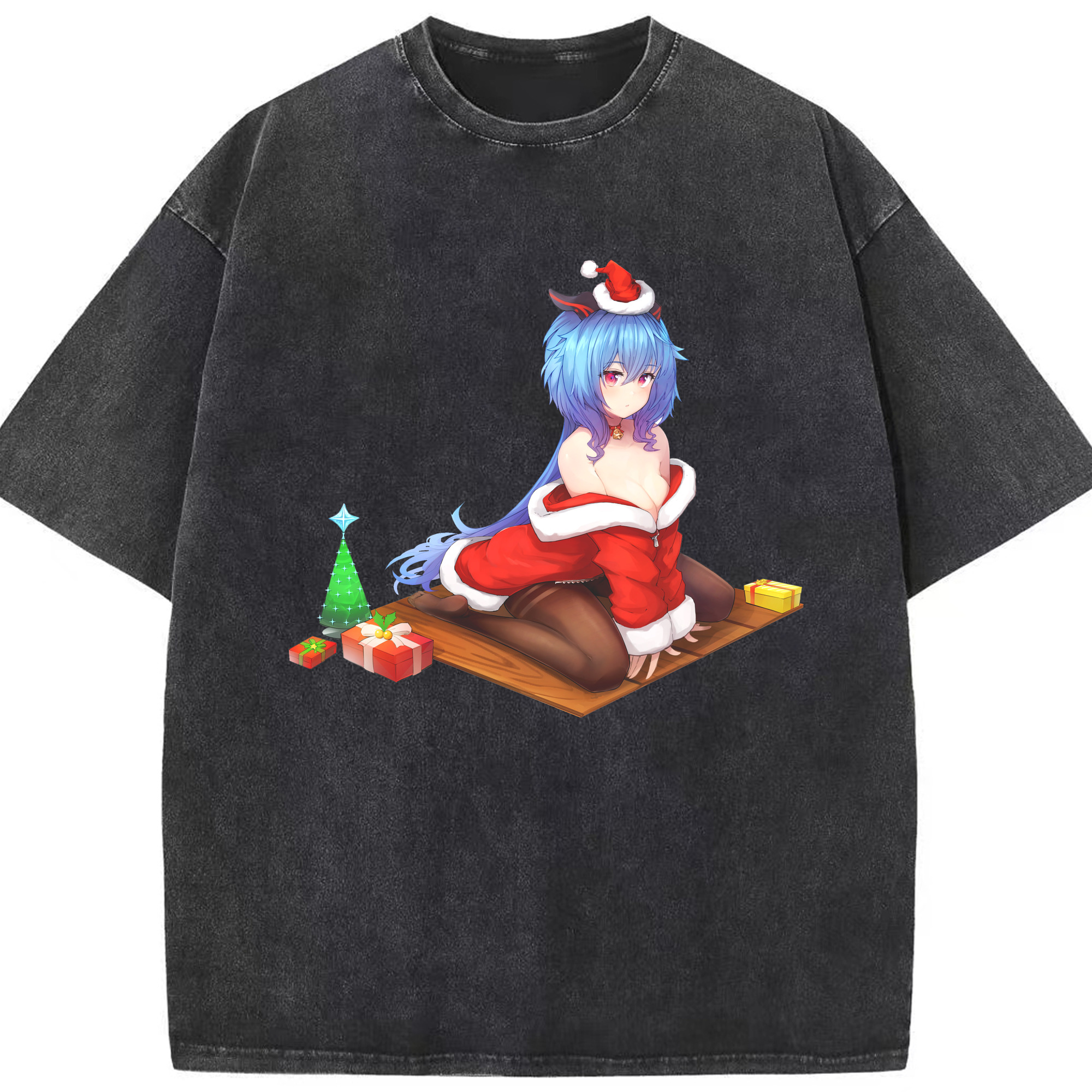 げんし神 甘雨 かんう genshin Ganyu 綿100% ヴィンテージ風 半袖Tシャツ（フロントプリント）