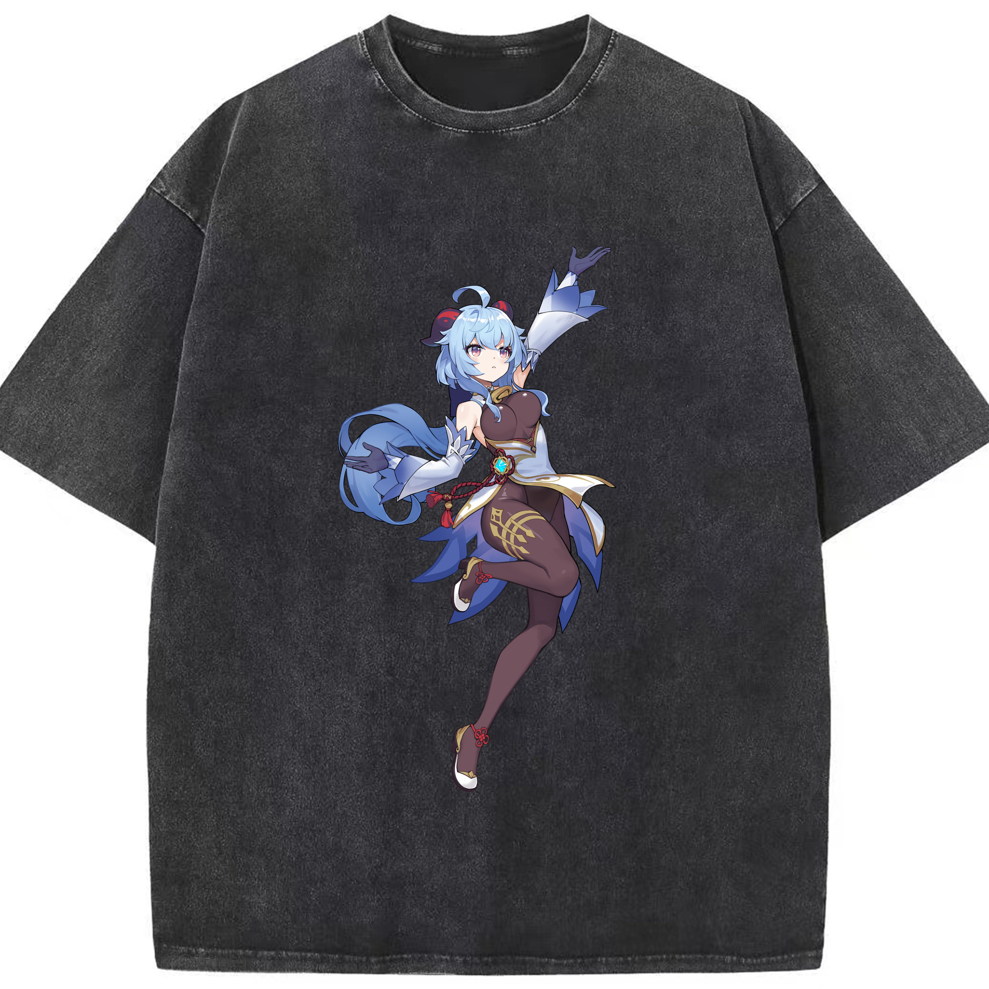 げんし神 甘雨 かんう genshin Ganyu 綿100% ヴィンテージ風 半袖Tシャツ（フロントプリント）