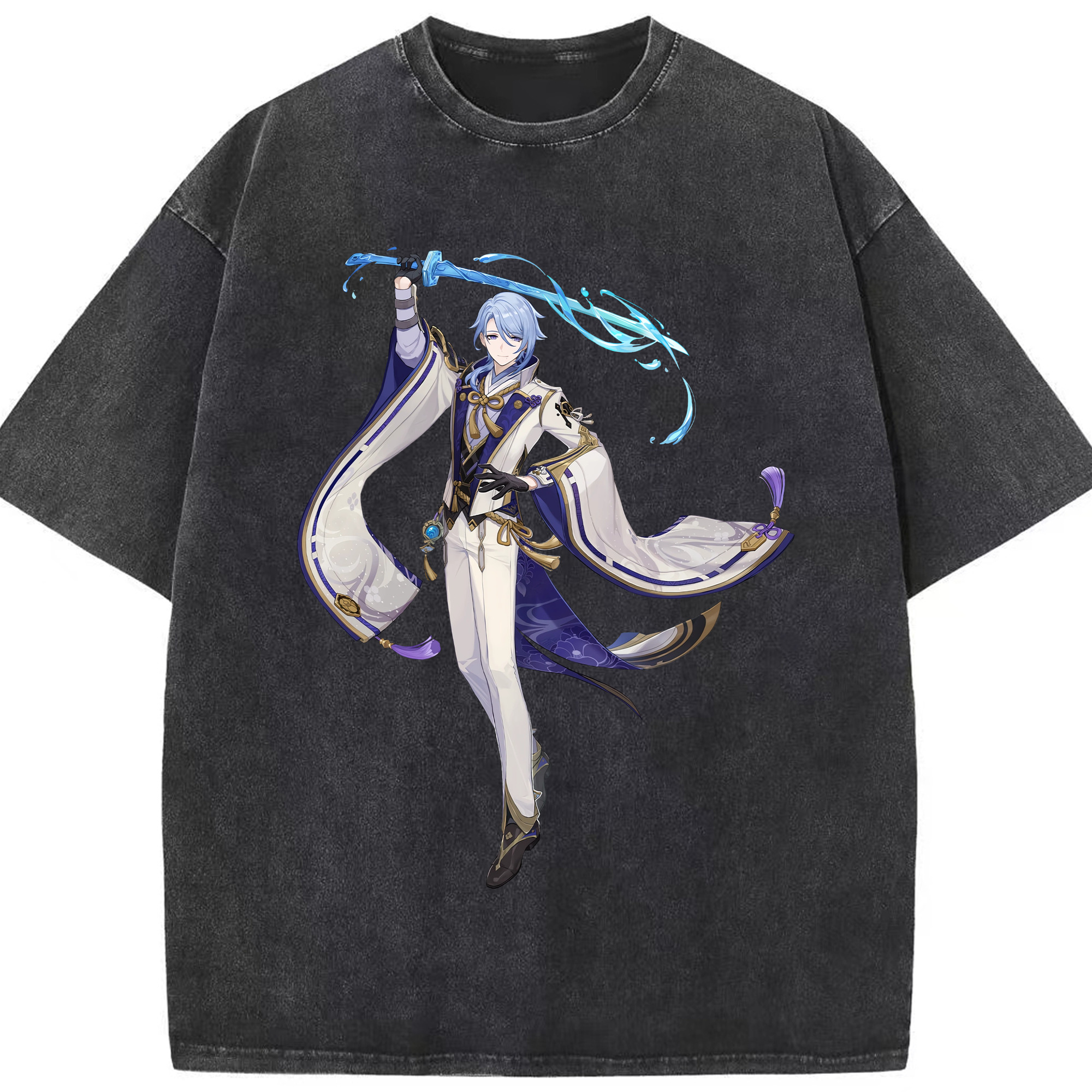 げんし神 神里綾人 かみさとあやと genshin Kamisato Ayato 綿100% ヴィンテージ風 半袖Tシャツ（フロントプリント）