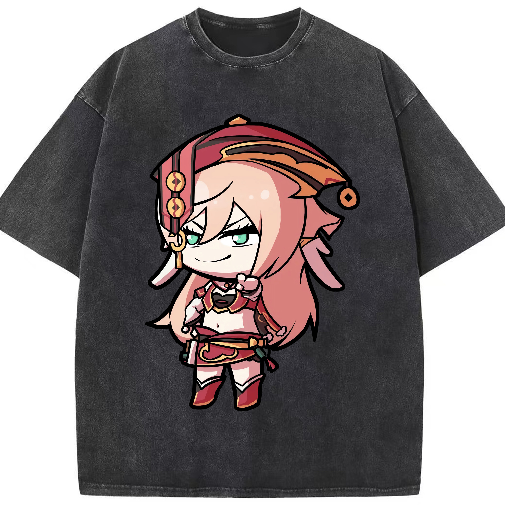 げんし神 ヤンフェイ genshin Yanfei 綿100% ヴィンテージ風 半袖Tシャツ（フロントプリント）