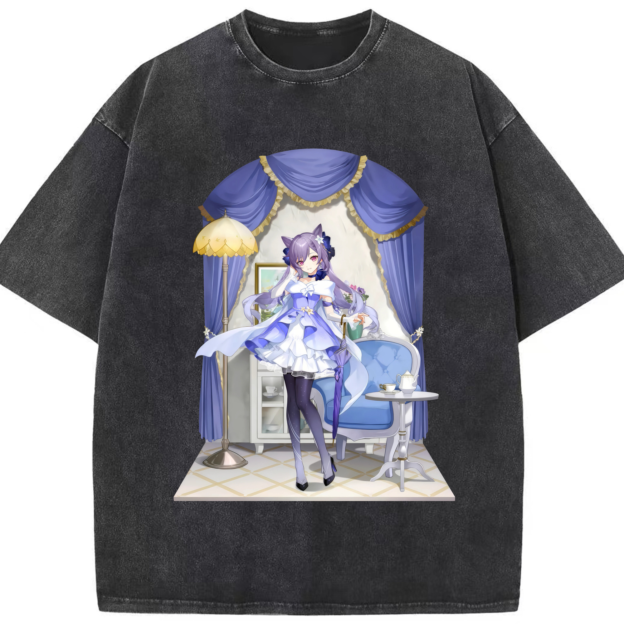 げんし神 刻晴 こくせい genshin Kokusei 綿100% ヴィンテージ風 半袖Tシャツ（フロントプリント）
