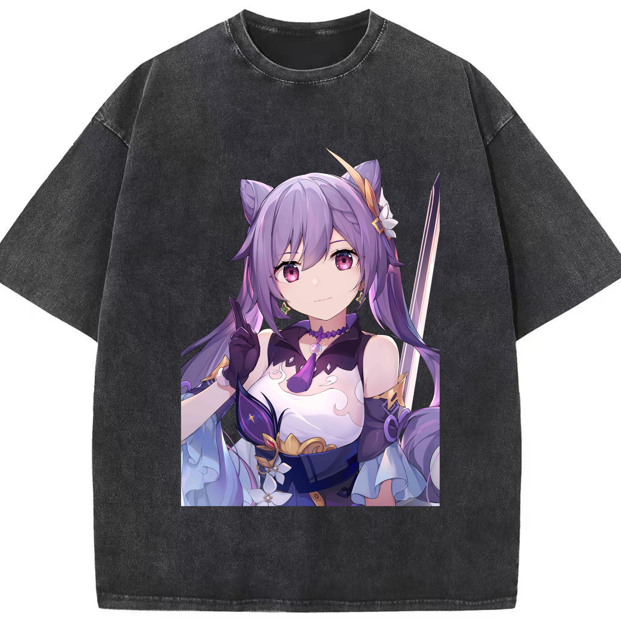 げんし神 刻晴 こくせい genshin Kokusei 綿100% ヴィンテージ風 半袖Tシャツ（フロントプリント）